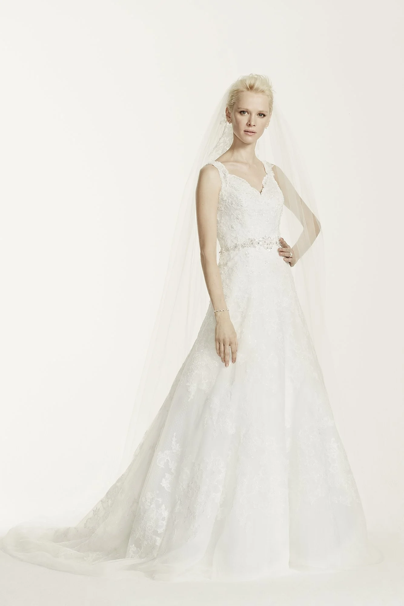 As Is Oleg Cassini A-Line Lace Wedding Dress