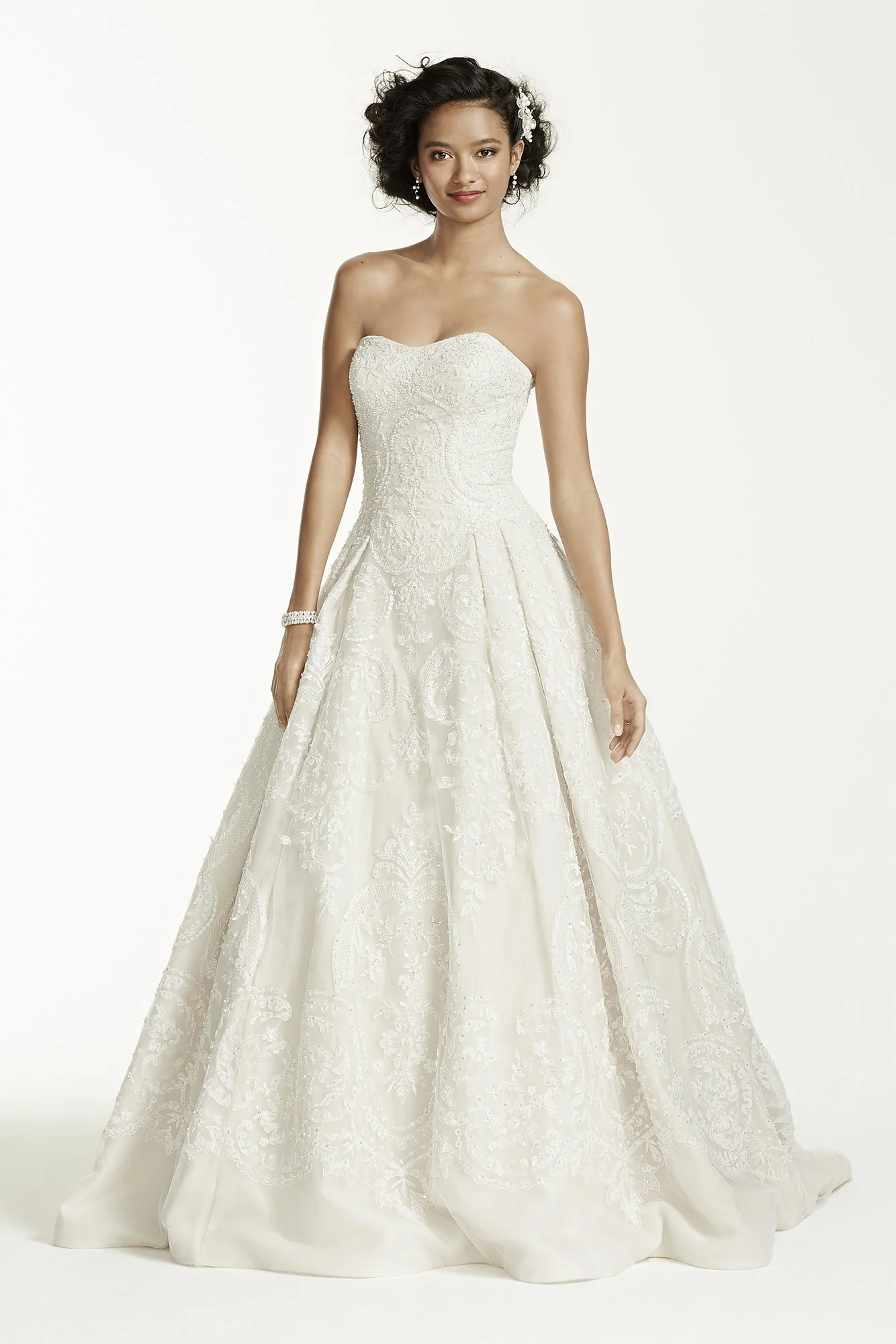 As Is Oleg Cassini Beaded Lace Tulle Wedding Dress - Image 2