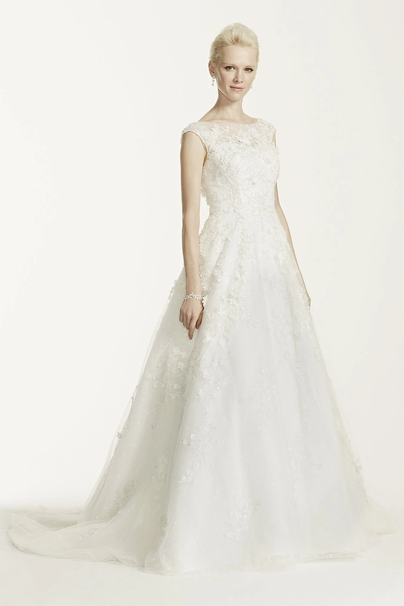 As-Is Oleg Cassini Lace Wedding Dress with Flowers - Image 2