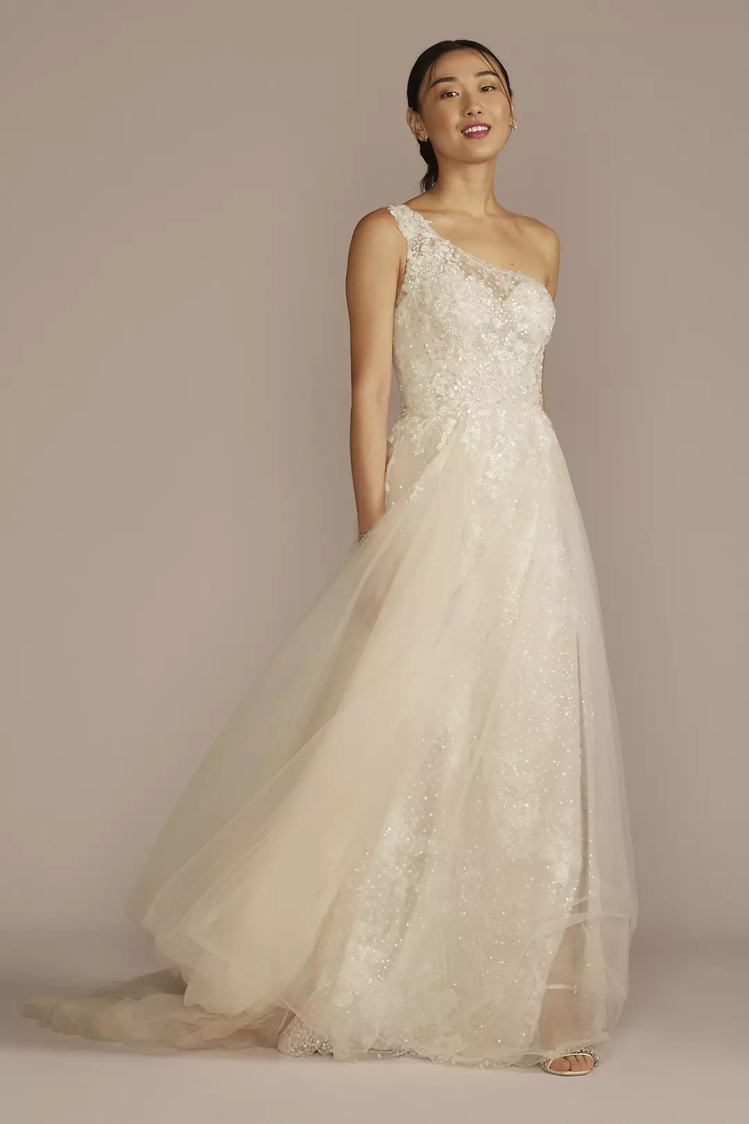 As Is One-Shoulder Wedding Dress with Overskirt - Image 2