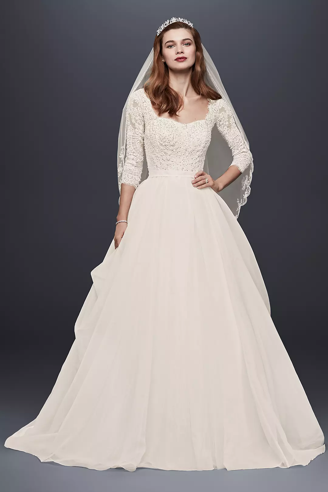 As-Is Organza 3/4 Sleeved Wedding Dress - Image 3