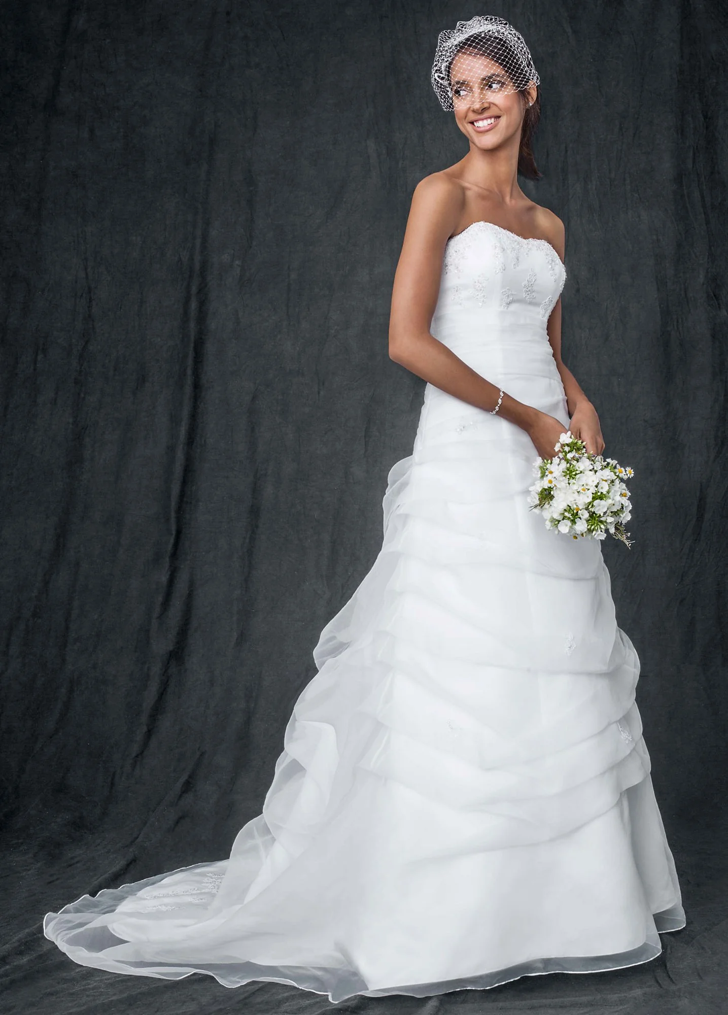 As-Is Organza Draped Beaded Lace Wedding Dress