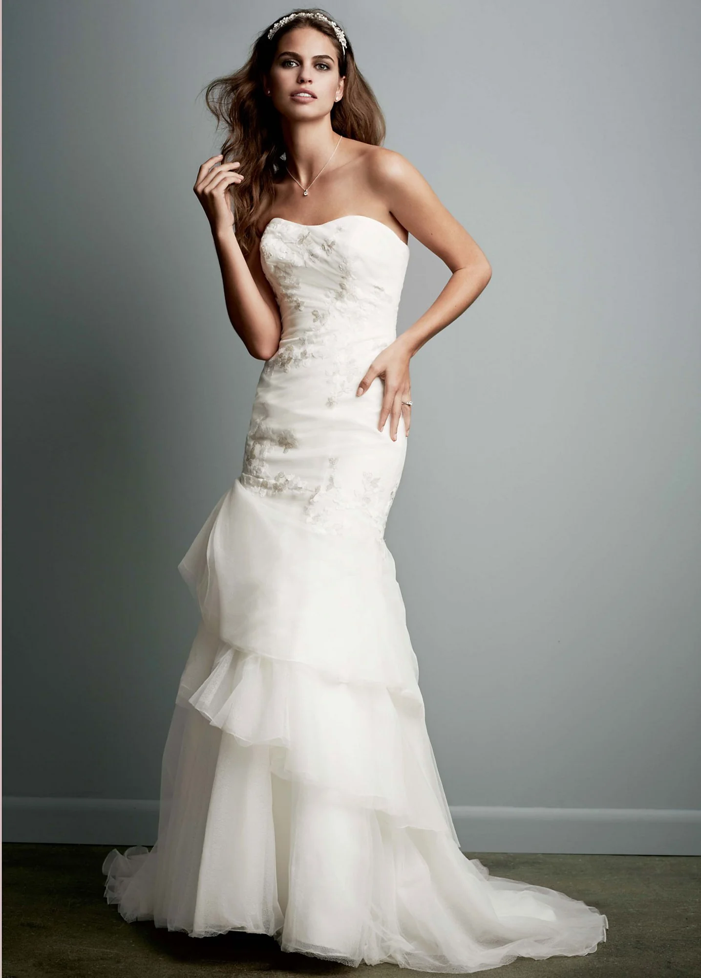 As Is Organza Trumpet Gown with Floral Detail
