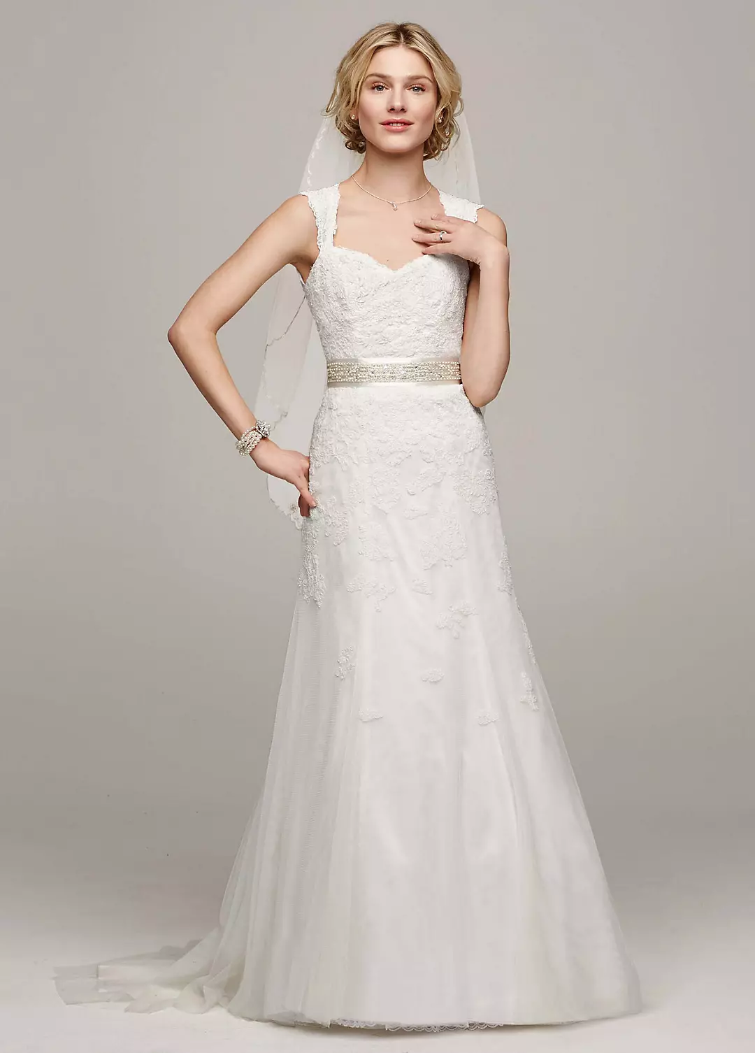 As-Is Petite Cap Sleeve Wedding Dress with Lace - Image 12