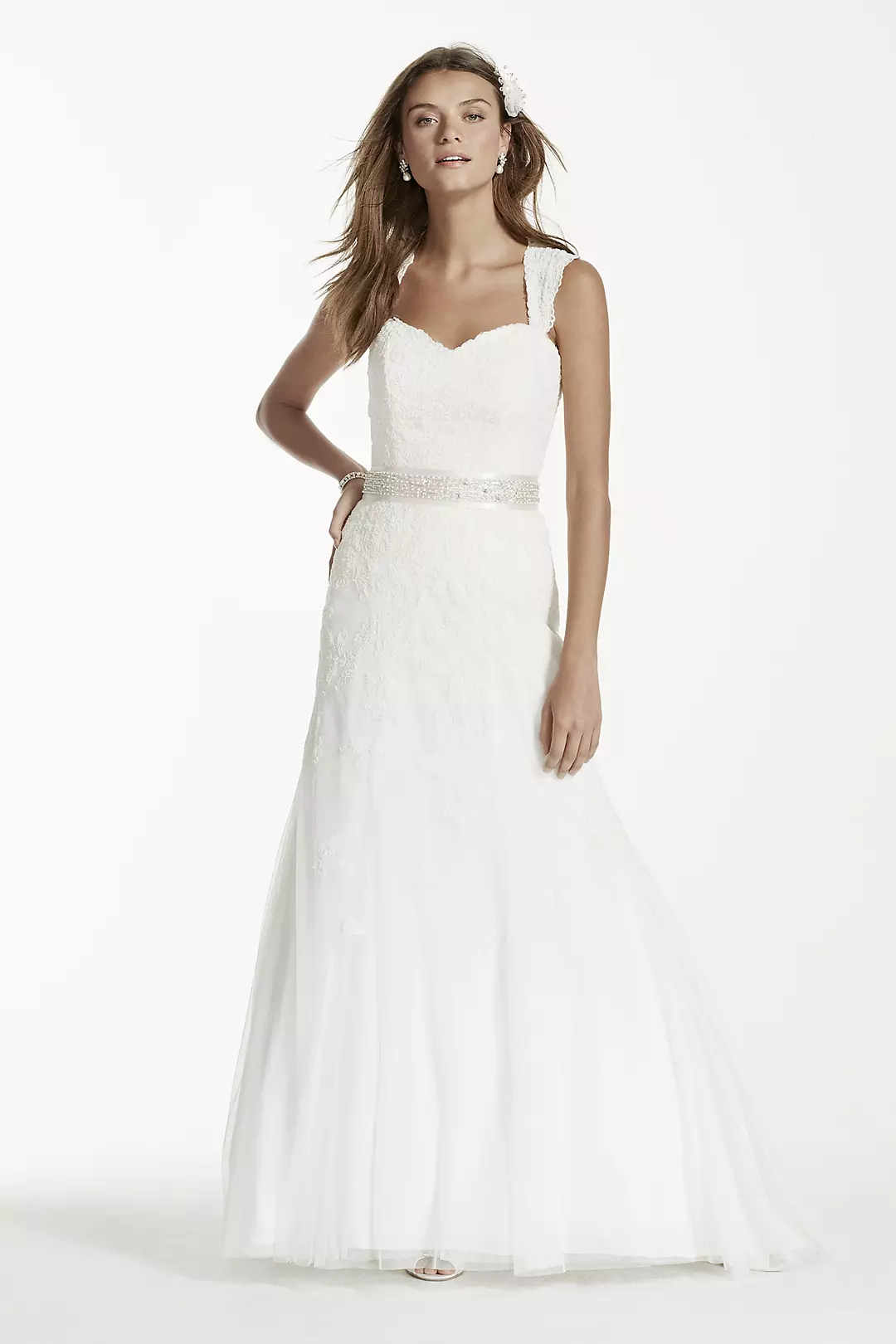 As-Is Petite Cap Sleeve Wedding Dress with Lace - Image 9