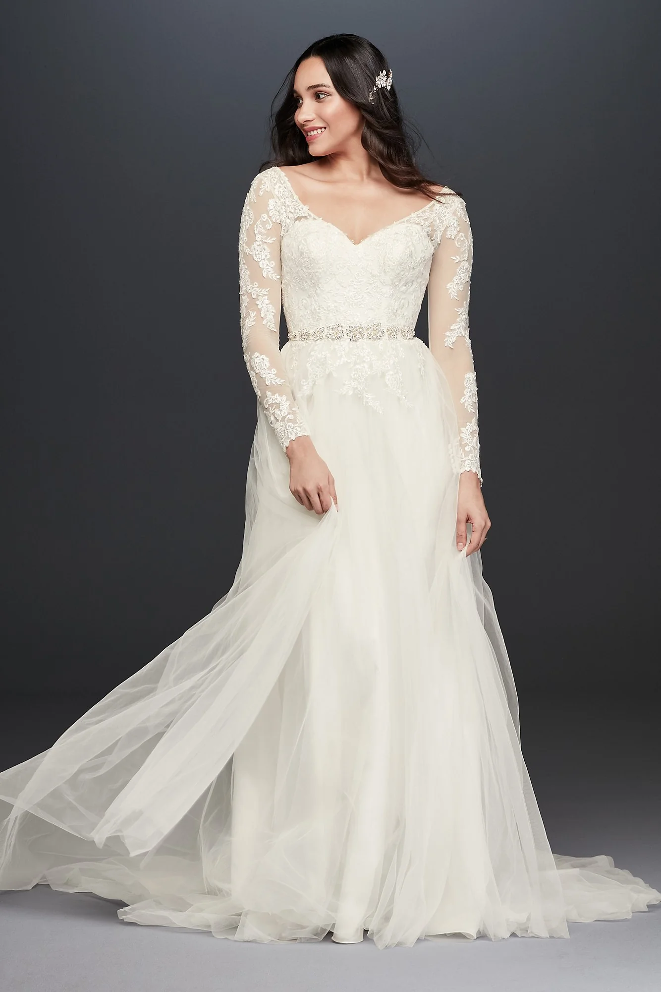 As-Is Petite Long Low Back Sleeve Wedding Dress - Image 2