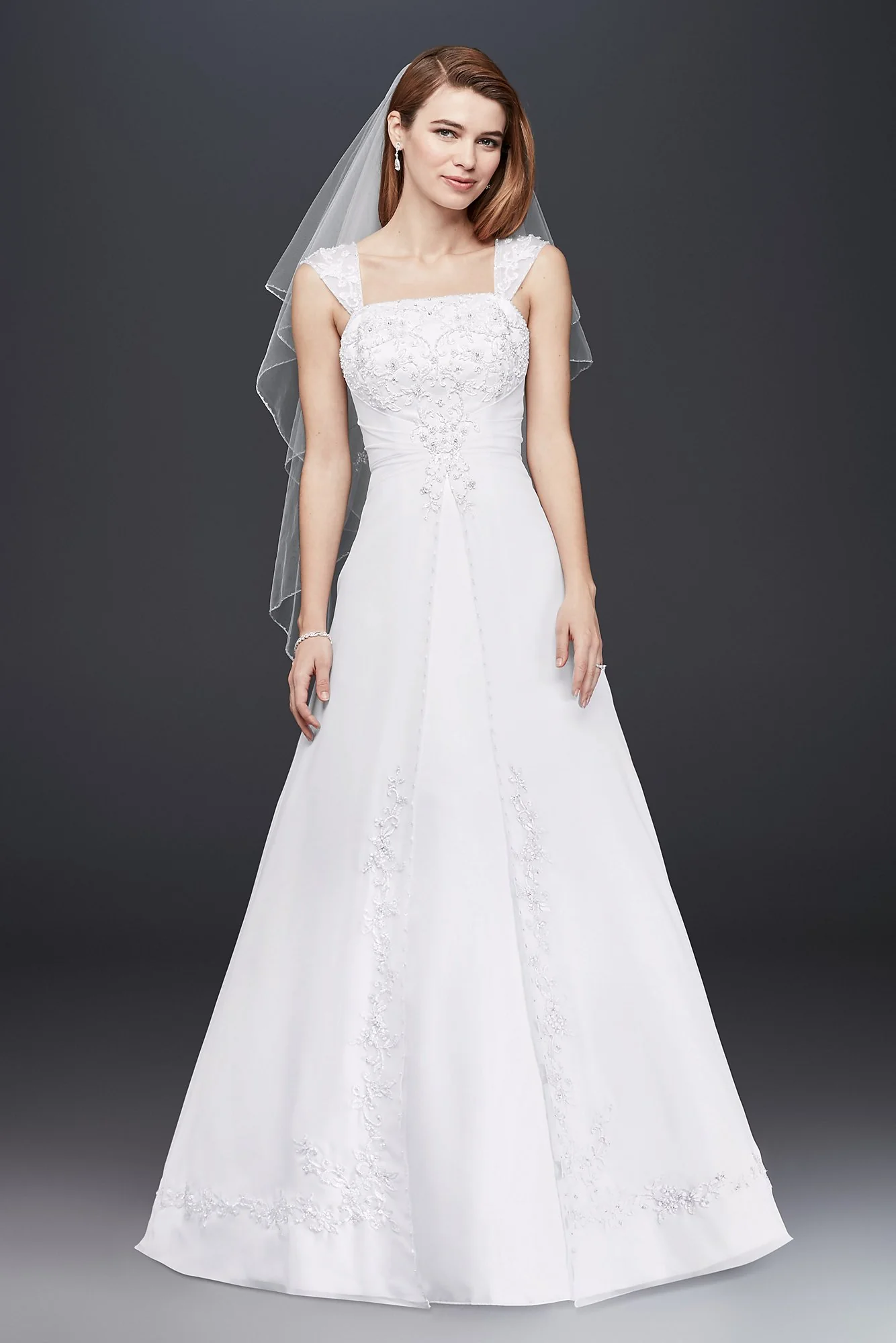 As Is Petite Split Front Cap Sleeve Wedding Dress