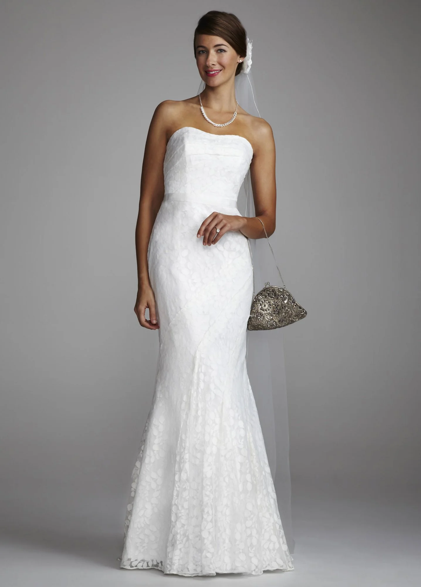 As-Is Petite Strapless Lace Gown Ribbon Detail - Image 2
