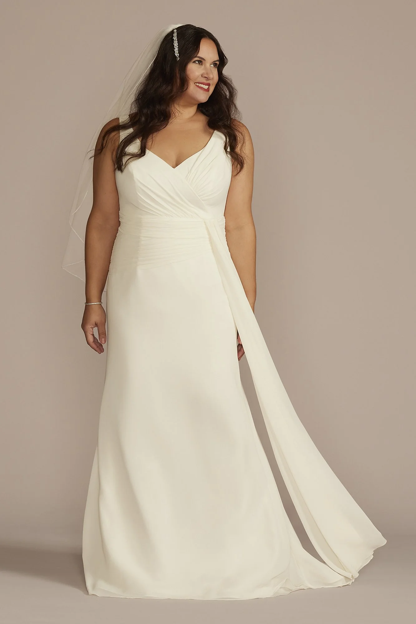 As Is Pleated Chiffon V-Neck A-Line Wedding Dress - Image 2