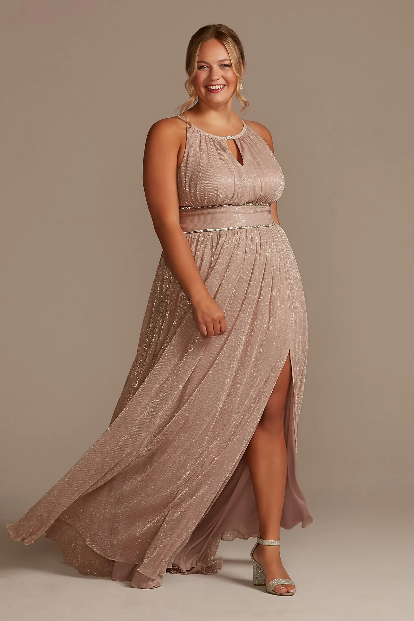As Is Pleated Long Halter Dress with Keyhole