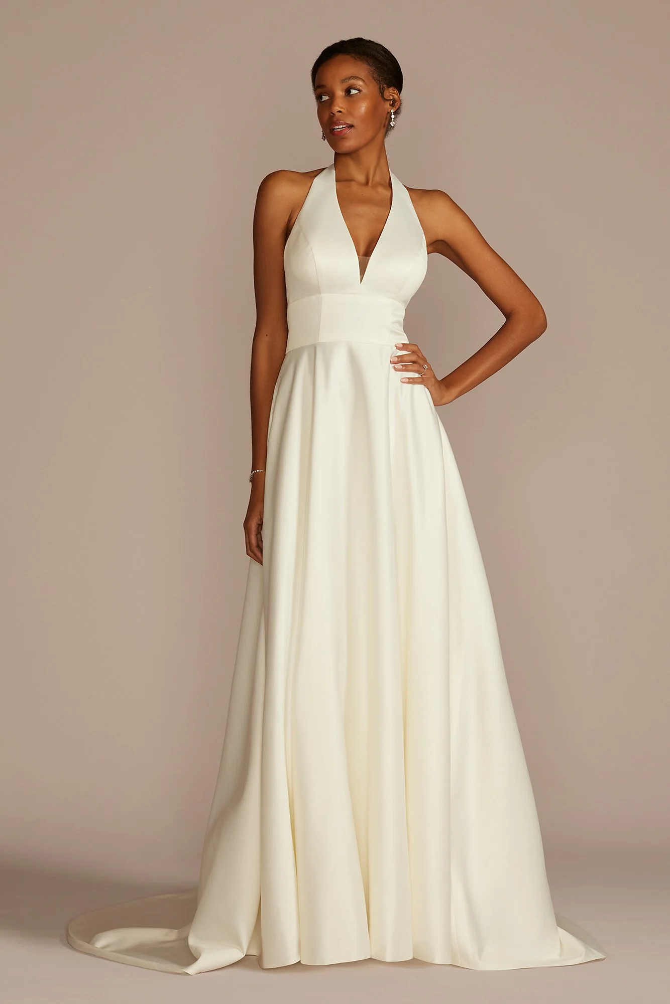 As Is Plunging Halter Satin A-Line Wedding Dress - Image 2