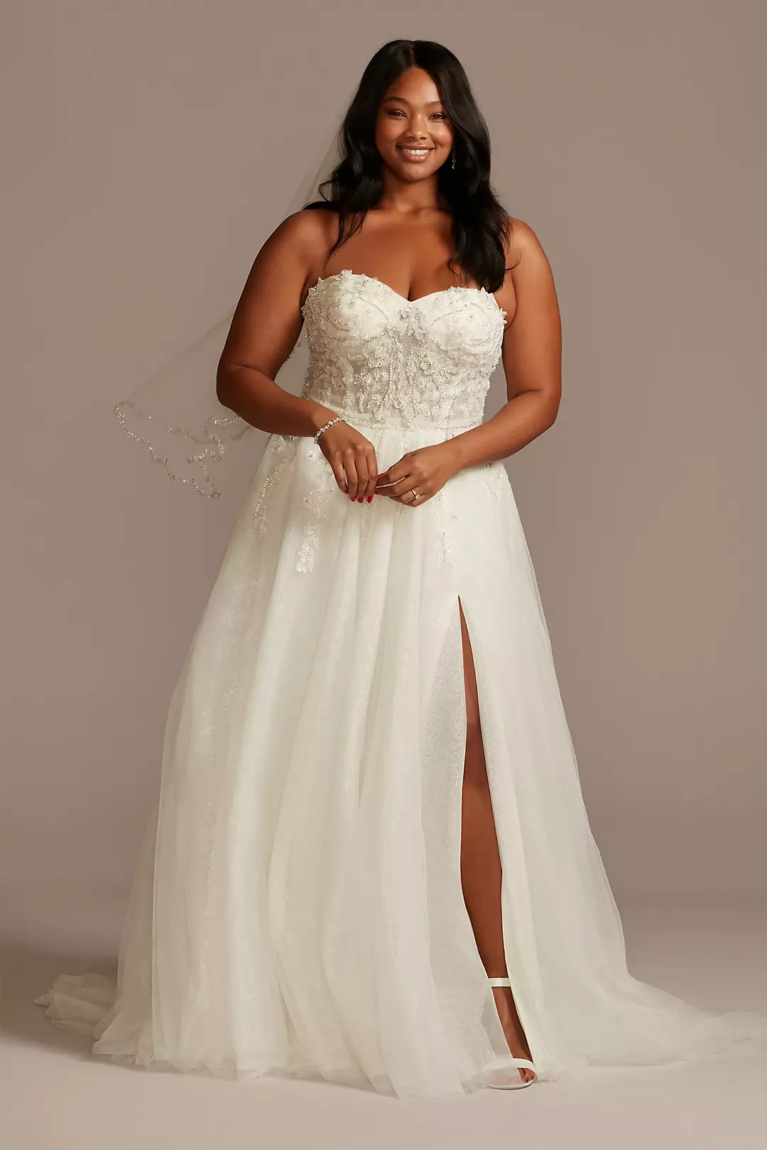 As Is Plus Size Wedding Dress with Metallic Tulle - Image 4