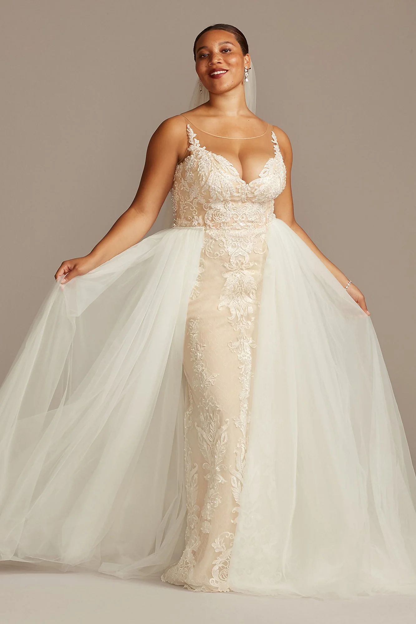 As Is Plus Size Wedding Dress with Tulle Overskirt - Image 2