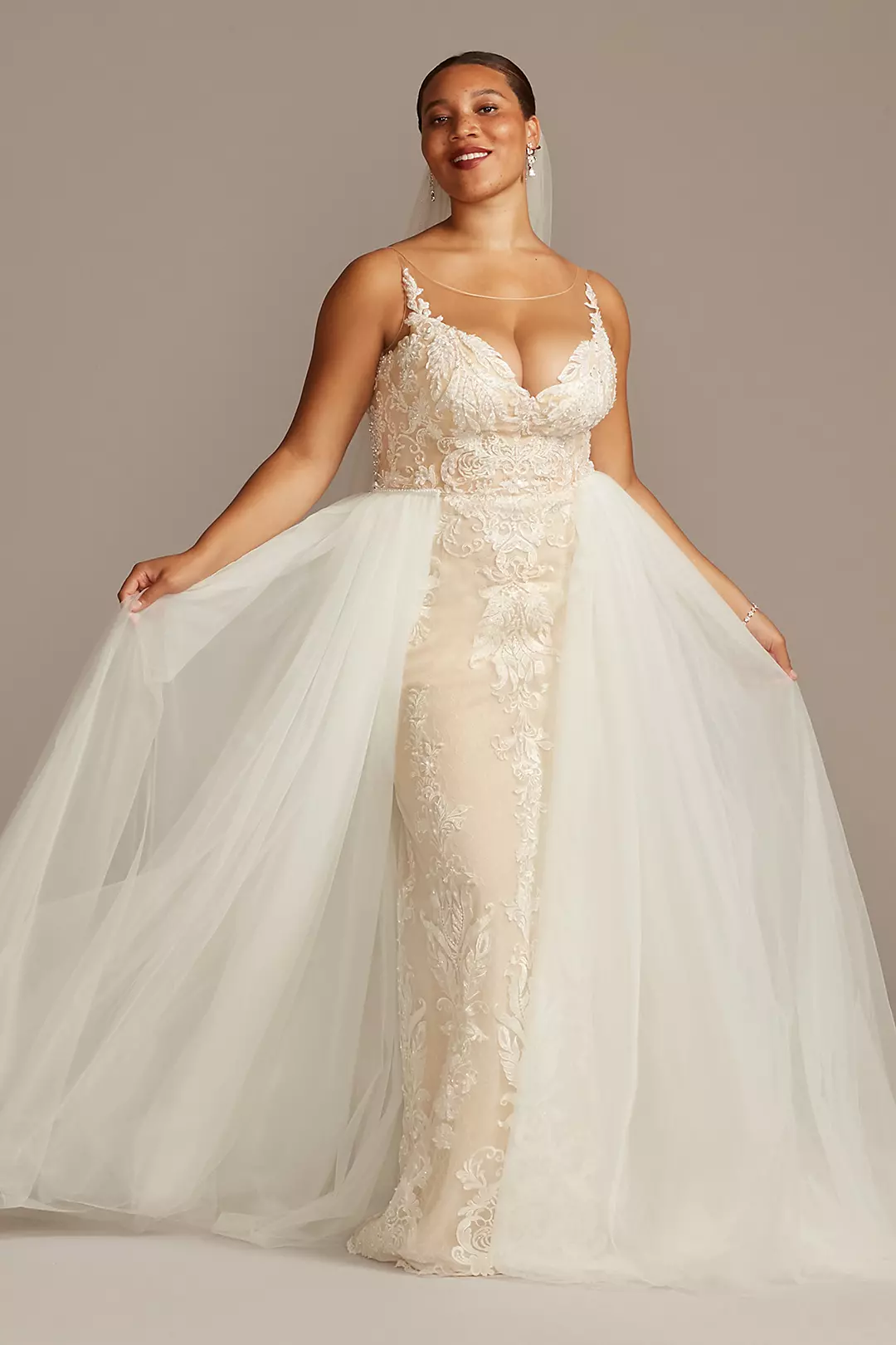 As Is Plus Size Wedding Dress with Tulle Overskirt - Image 4