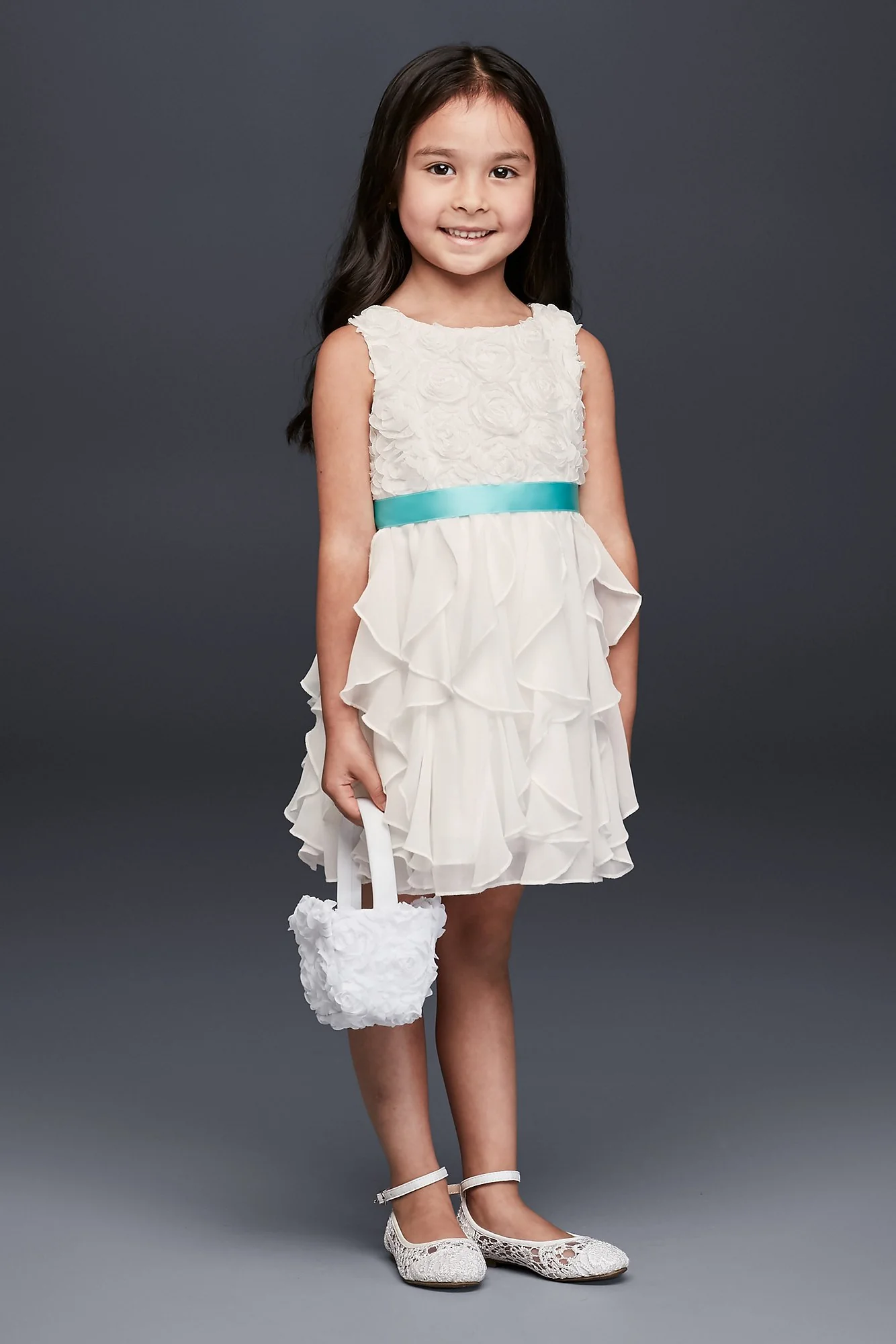 As Is Rosette Flower Girl Dress with Ruffled Skirt - Image 2