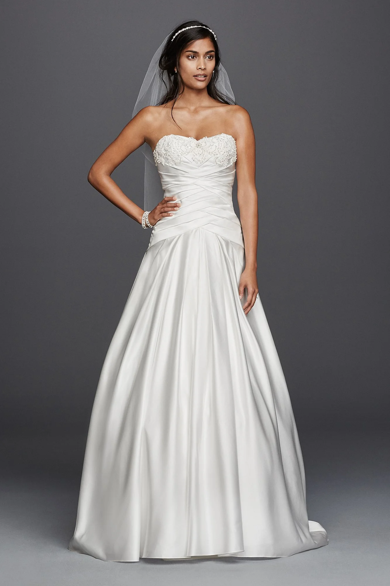As-Is Satin Beaded Lace Applique Wedding Dress - Image 2