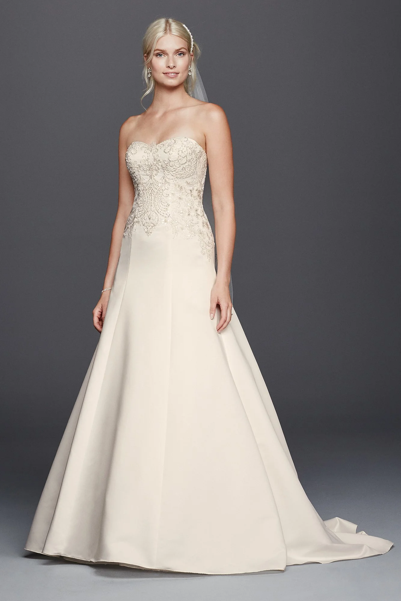 As-Is Satin Beaded Strapless A-line Wedding Dress - Image 2