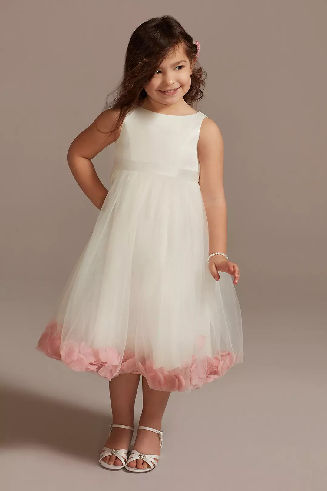 As Is Satin Flower Girl Dress with Colored Petals