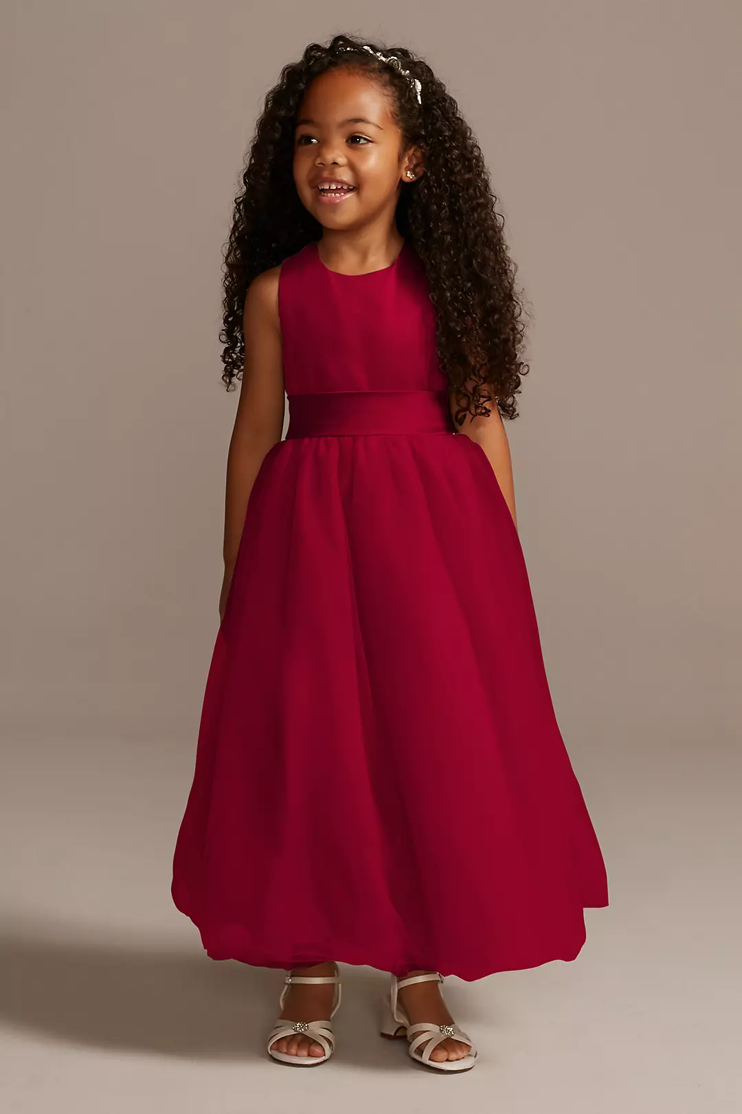 As Is Satin Flower Girl Dress with Tulle Skirt - Image 2
