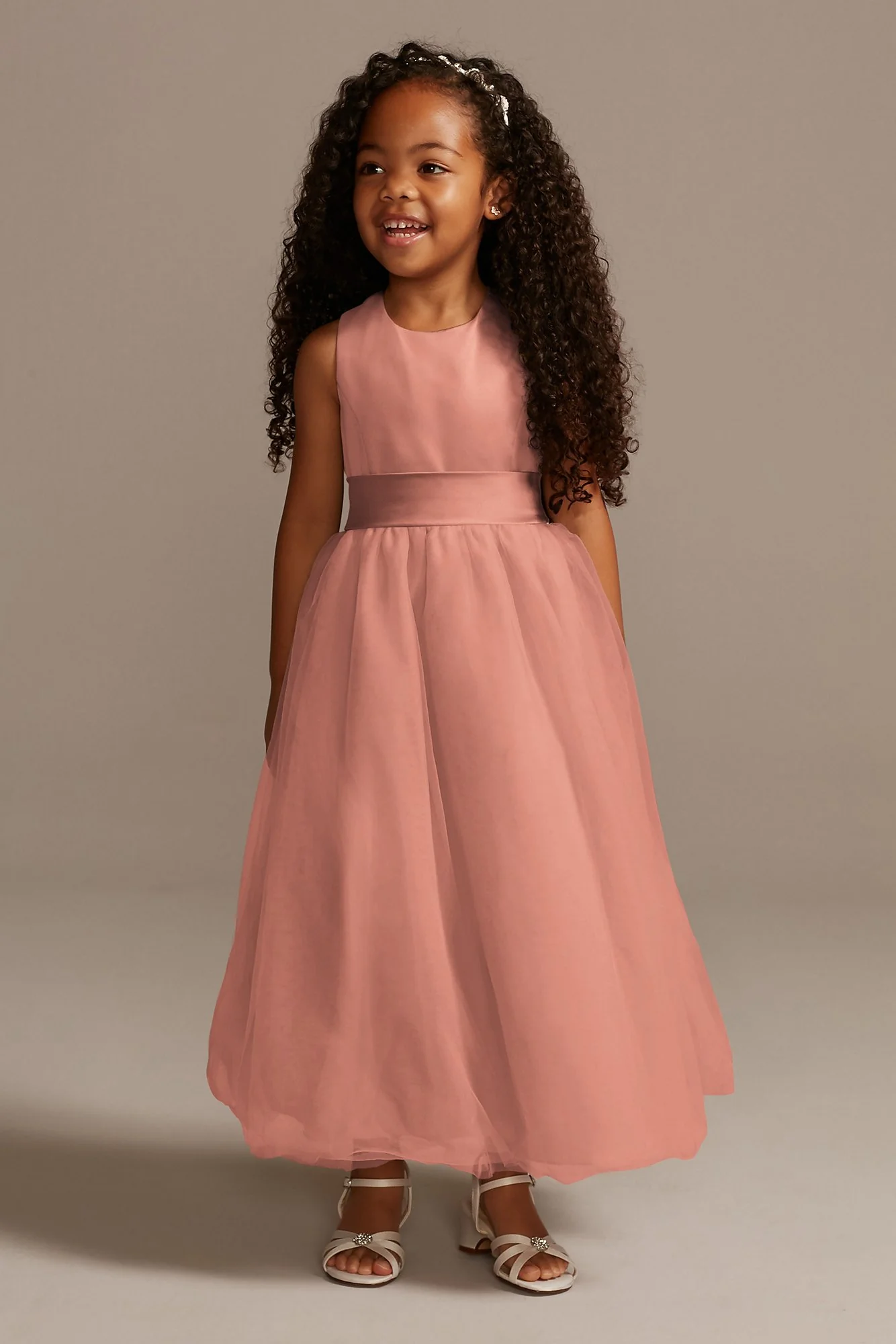 As Is Satin Flower Girl Dress with Tulle Skirt - Image 2