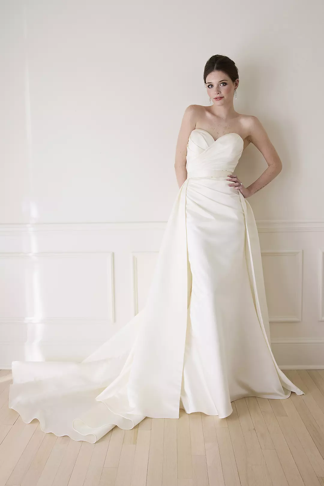 As Is Satin Ruched Wedding Dress with Overskirt - Image 2