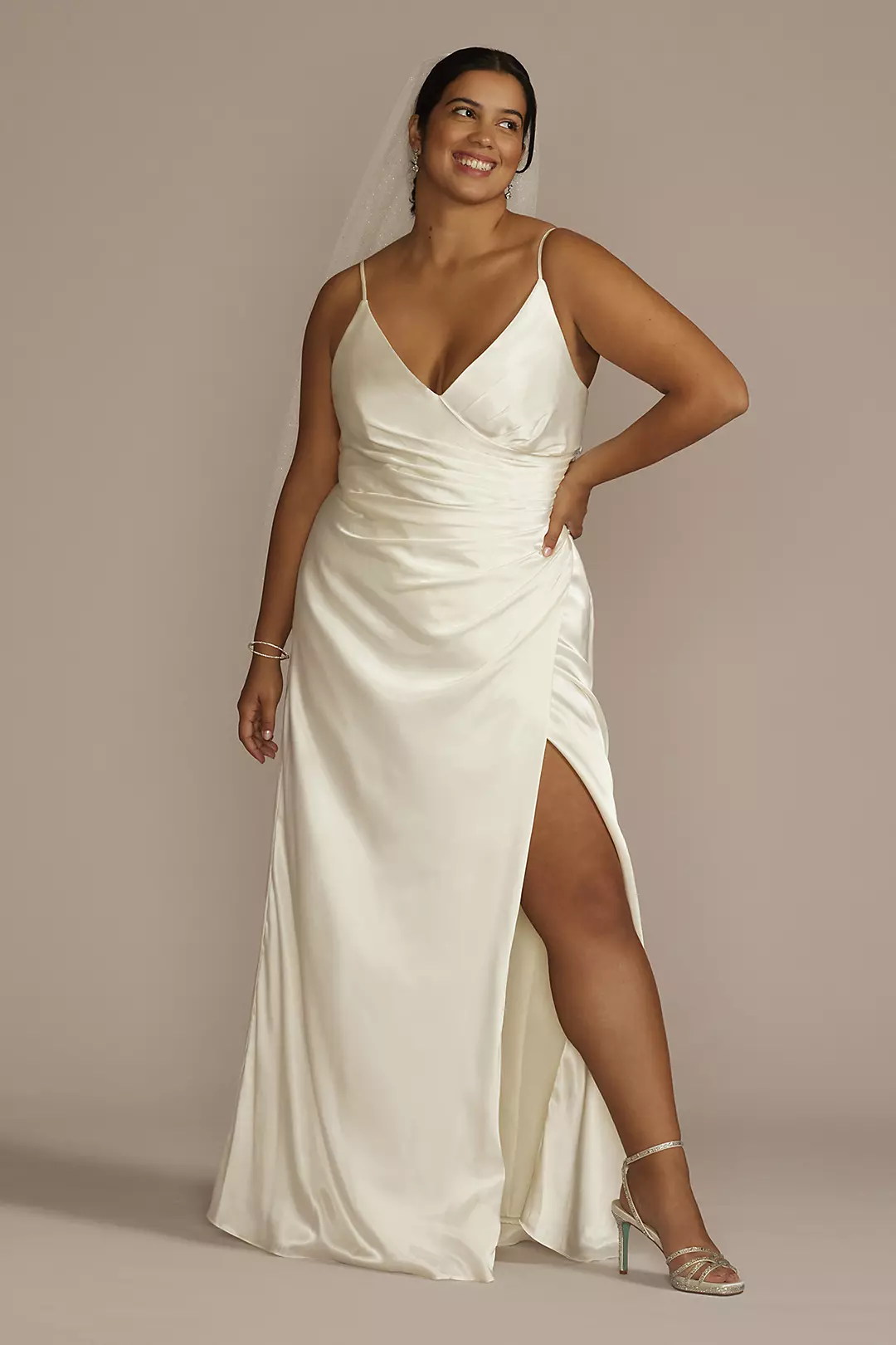 As Is Satin Spaghetti Strap Sheath Wedding Dress - Image 3