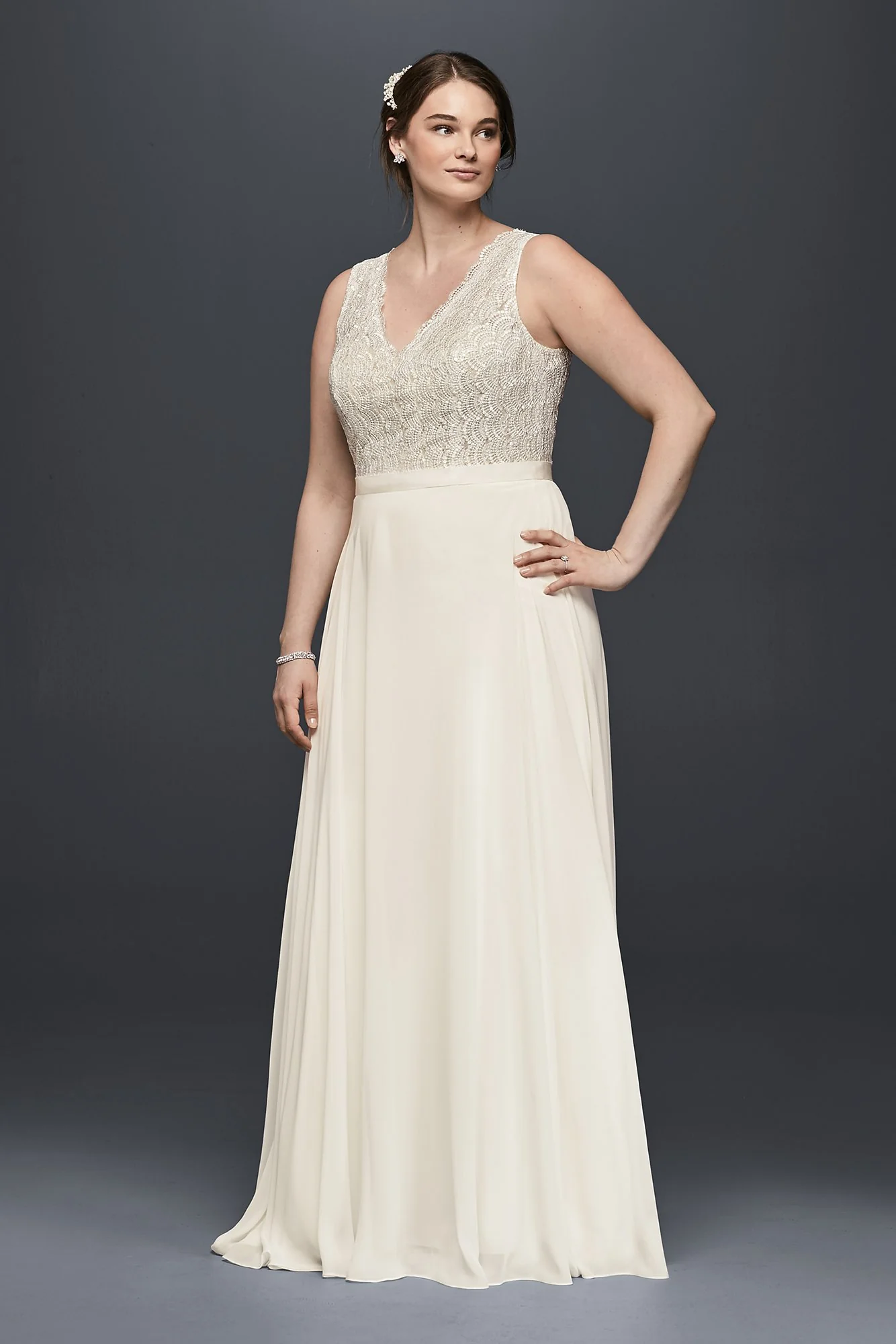 As-Is Scalloped Lace and Chiffon Wedding Dress
