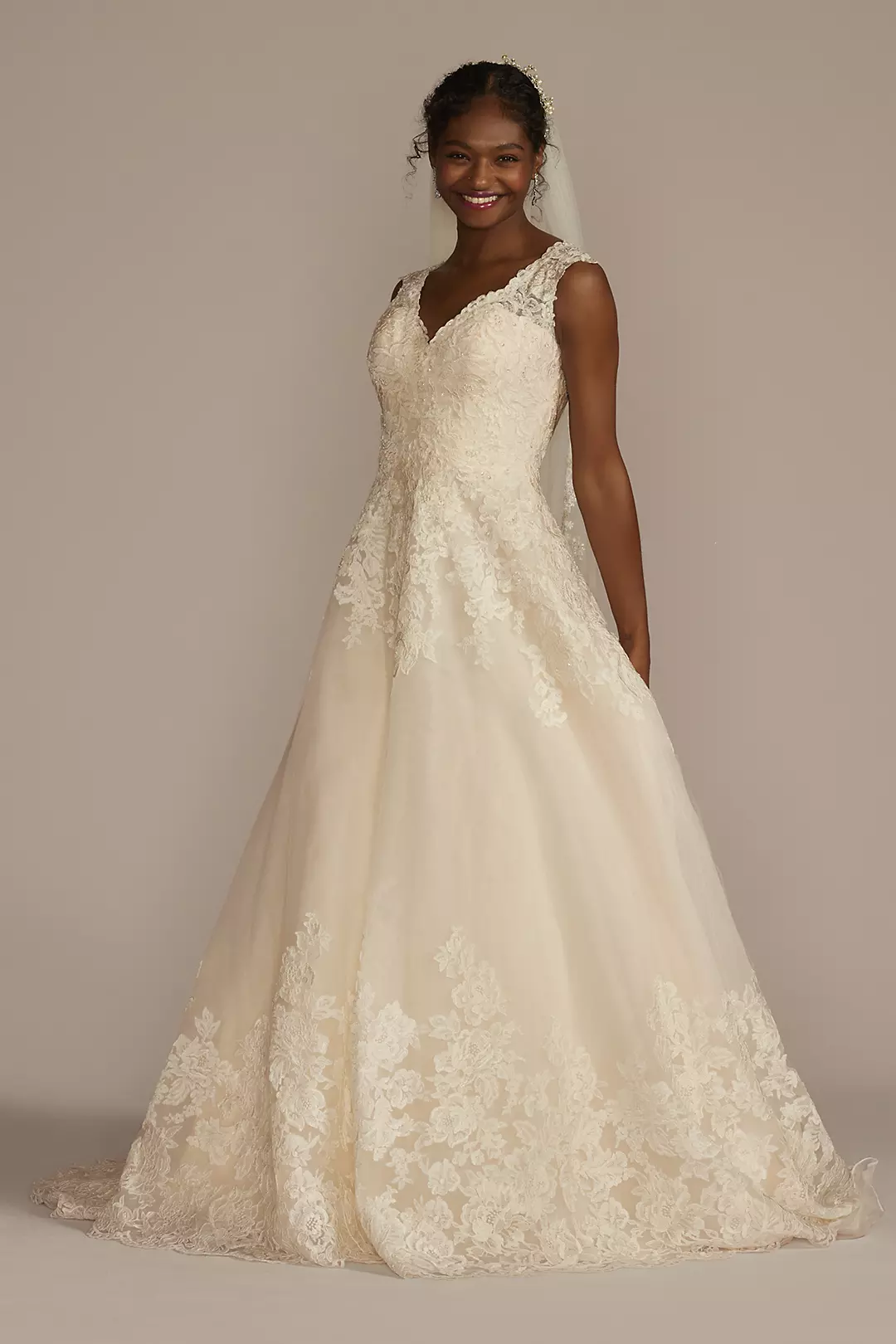 As Is Scalloped Lace and Tulle Wedding Dress