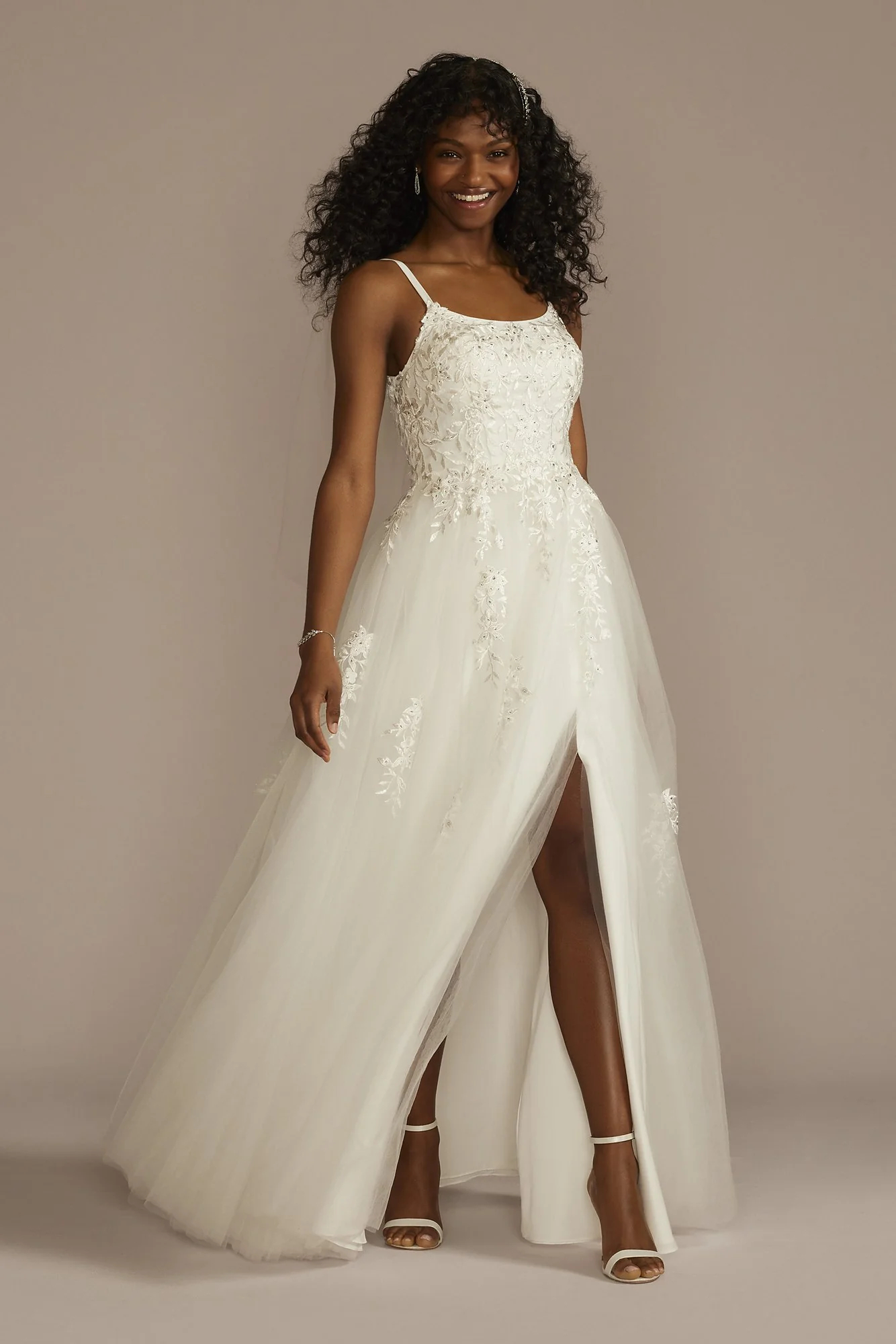 As Is Scoop Back Lace Applique Tulle Wedding Dress - Image 2