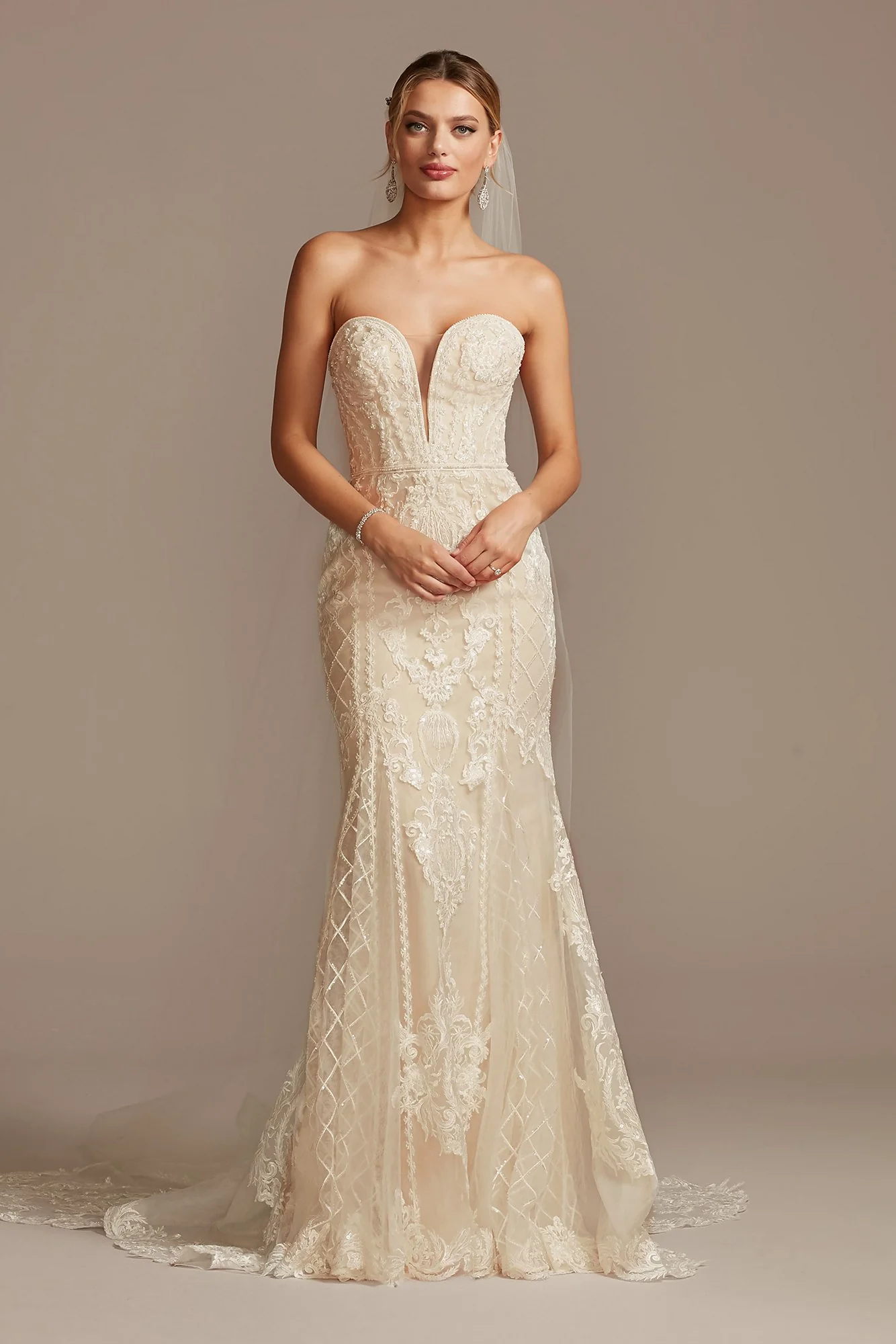 As Is Scroll and Lace Mermaid Petite Wedding Dress