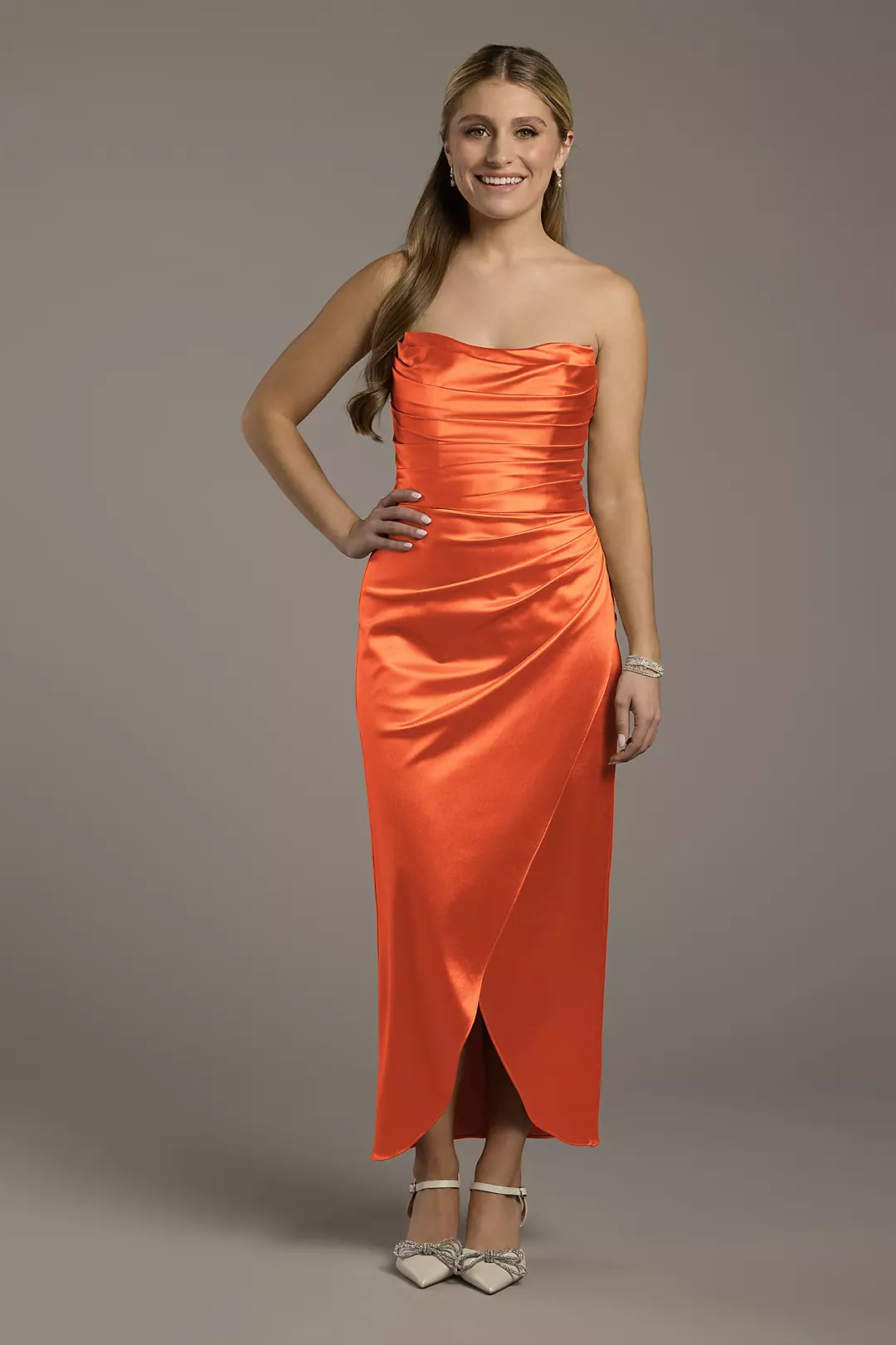 As Is Sculpting Satin Sculpted Neckline Midi Dress