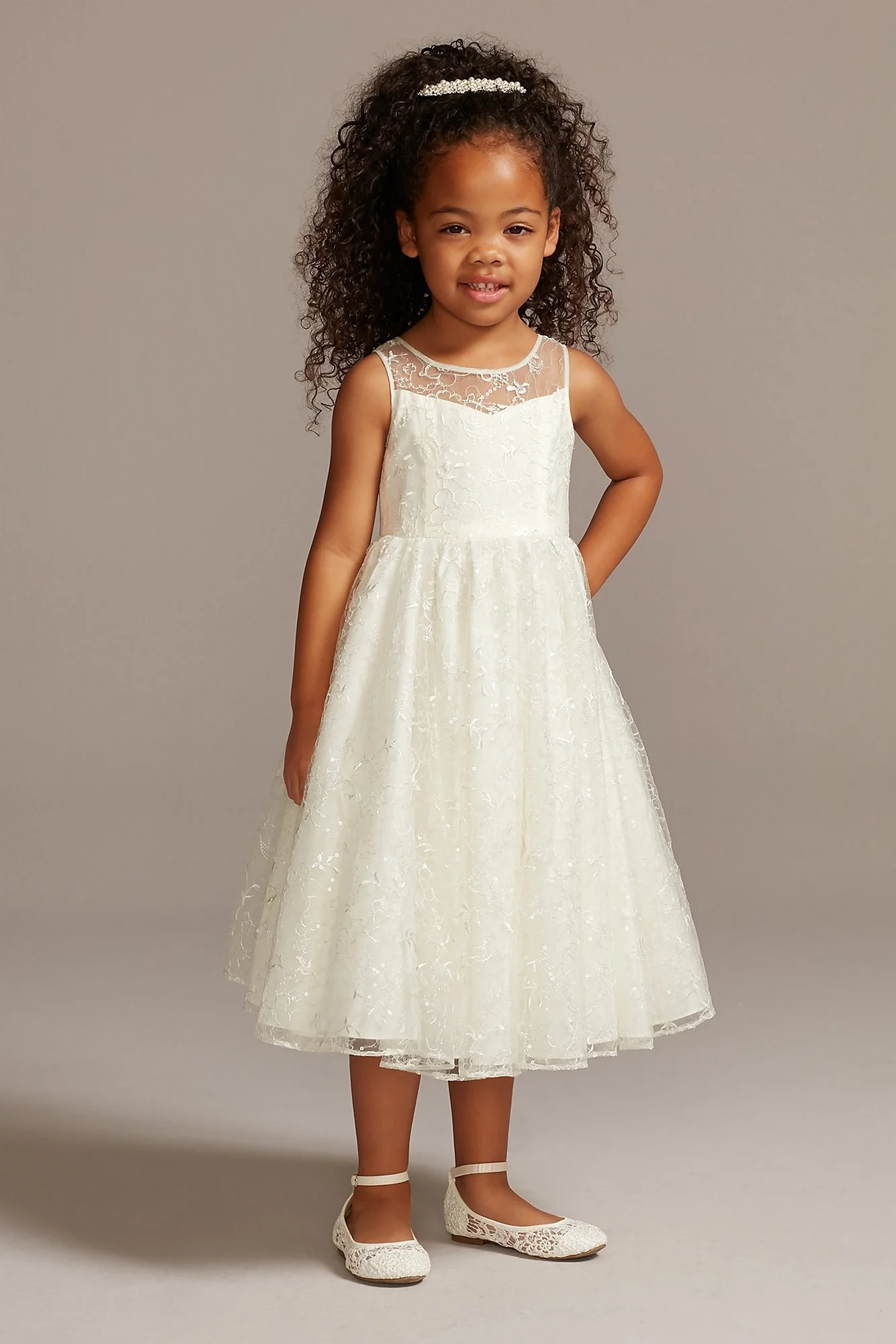 As Is Sequin Floral Lace Tank Flower Girl Dress - Image 2