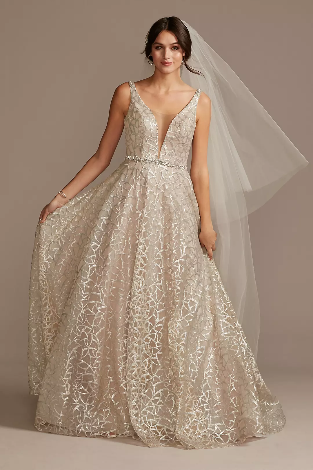 As Is Sequin Illusion Plunge Wedding Dress - Image 4