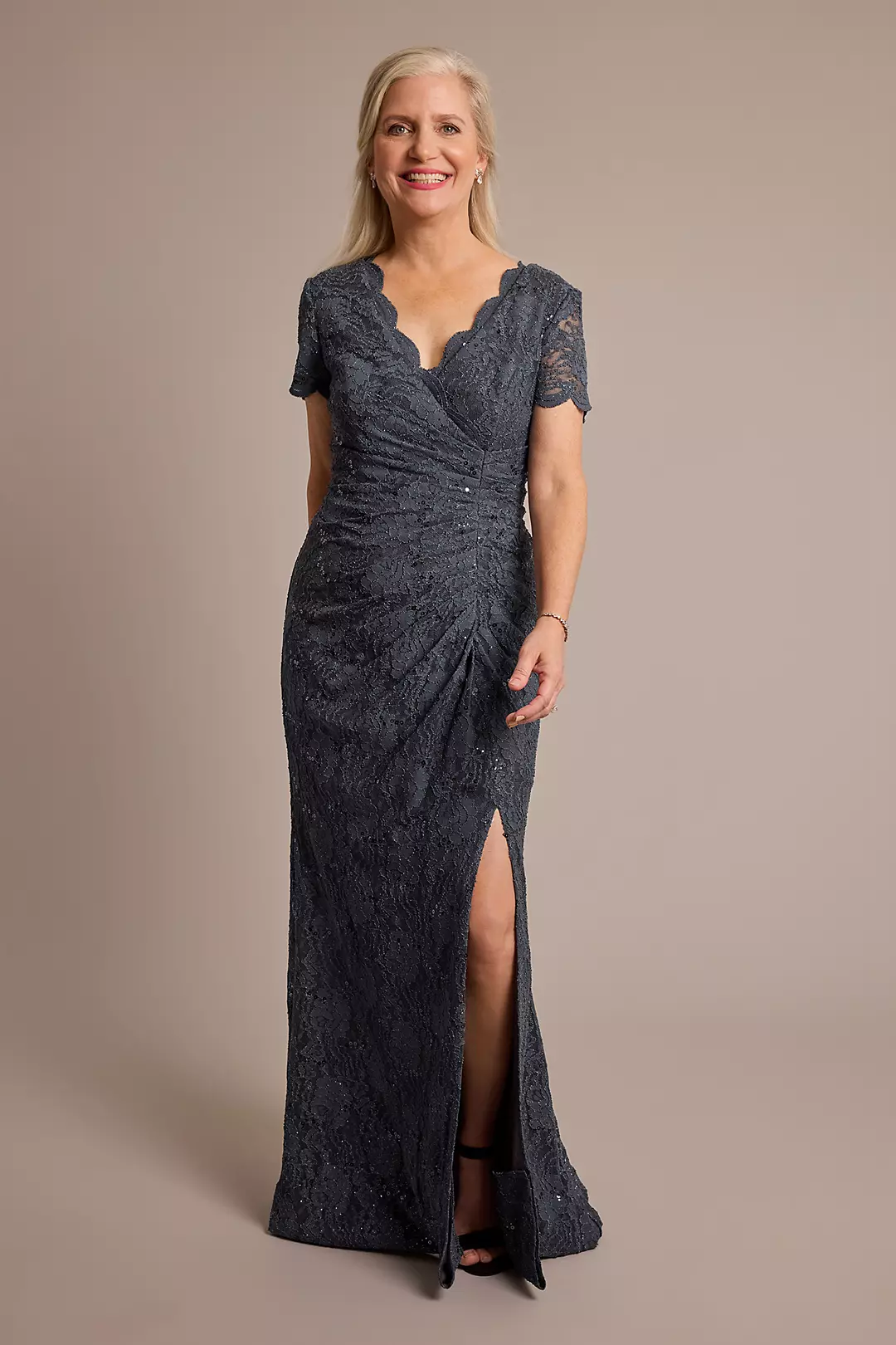 As Is Sequin Lace Sheath Dress Scalloped Neckline - Image 2