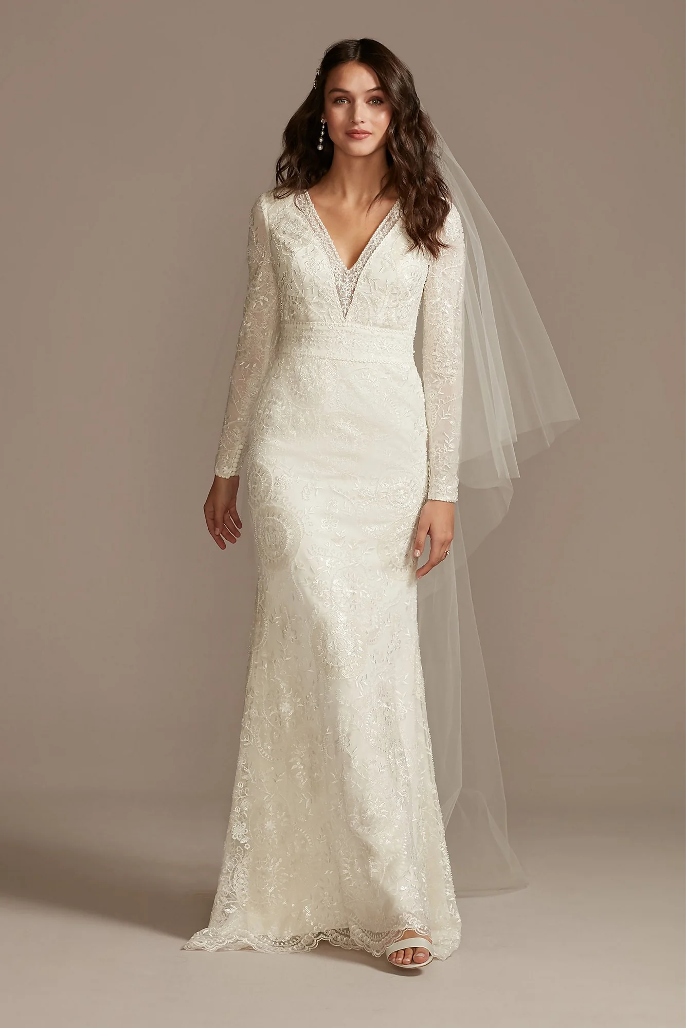 As Is Sequin Wedding Dress with Scallop Hem