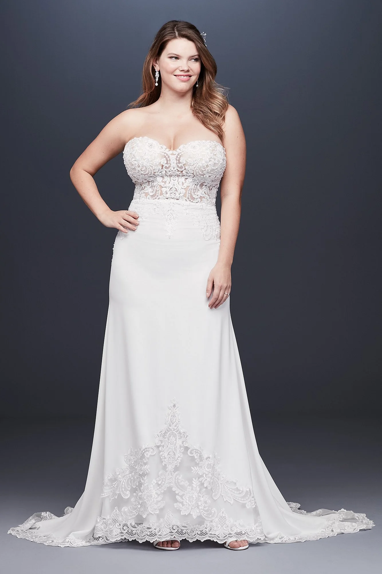 As Is Sheer Beaded Bodice Lace Plus Wedding Dress