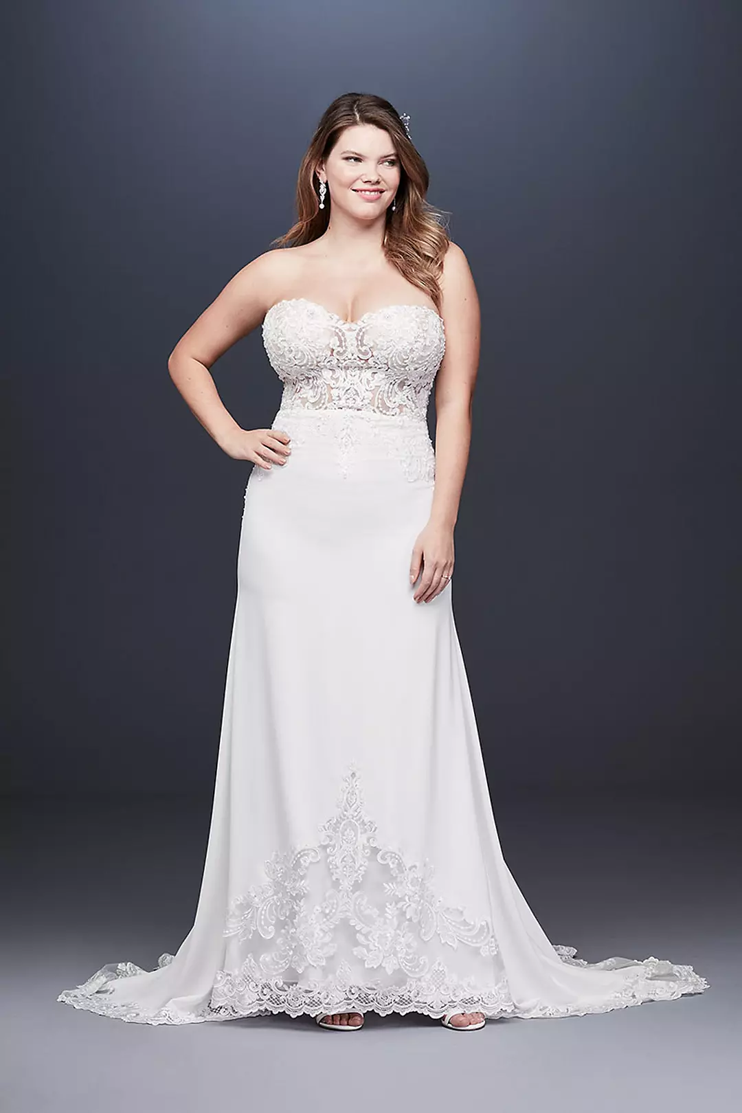 As Is Sheer Beaded Bodice Lace Wedding Dress - Image 3