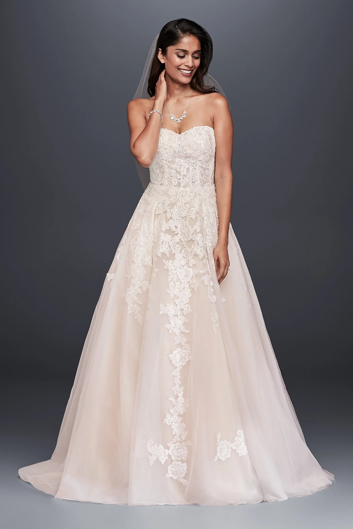 As-Is Sheer Lace and Tulle Ball Gown Wedding Dress