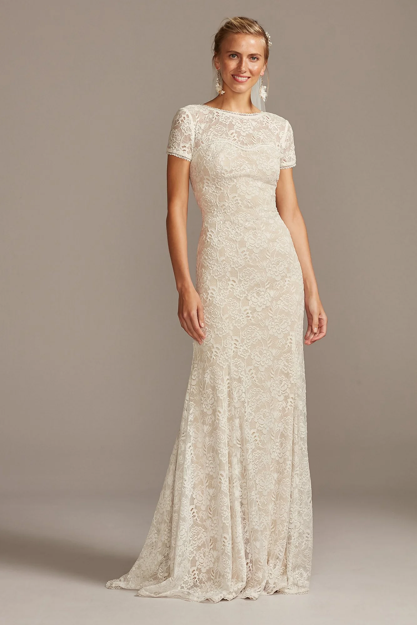 As Is Short Sleeve Low Back Lace Wedding Dress