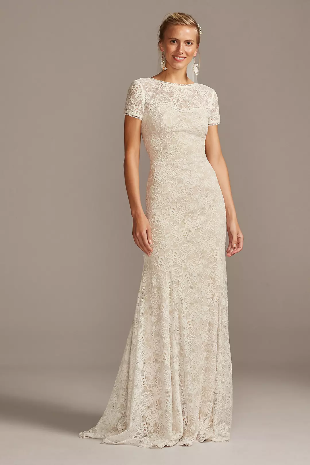 As Is Short Sleeve Low Back Lace Wedding Dress - Image 5