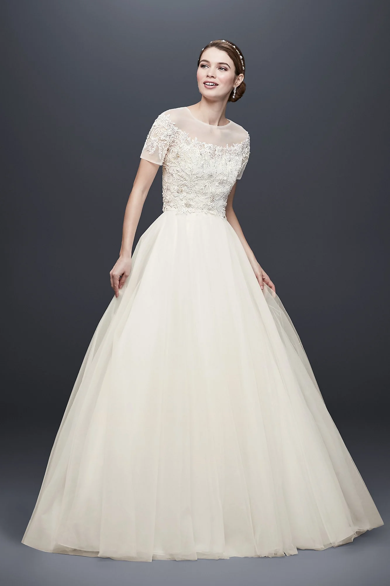 As-Is Short Sleeve Tulle Ball Gown with Topper - Image 2