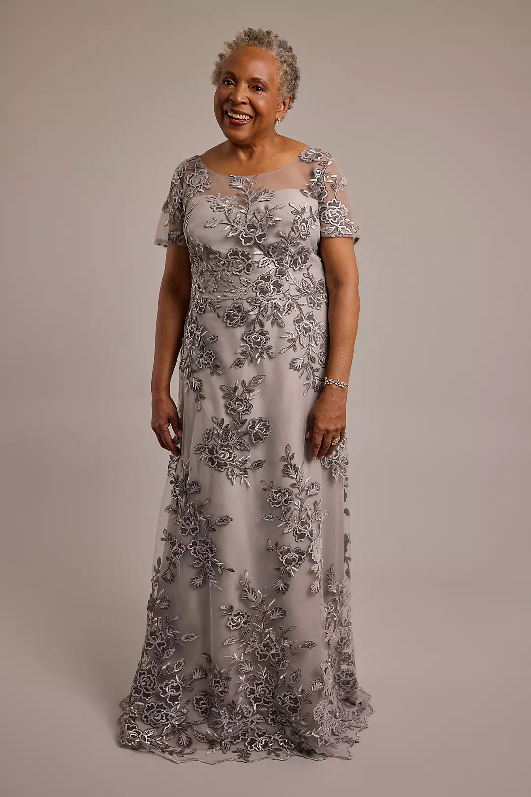 As Is Short Sleeve Velvet Embroidery A-Line Dress - Image 3