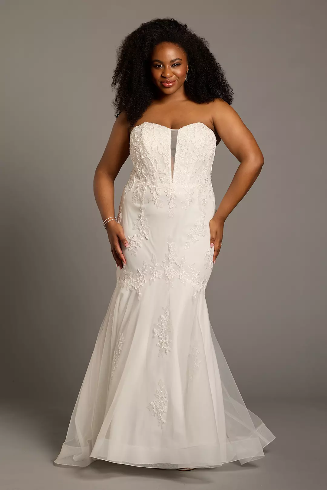 As is Strapless Appliqued Mermaid Wedding Dress