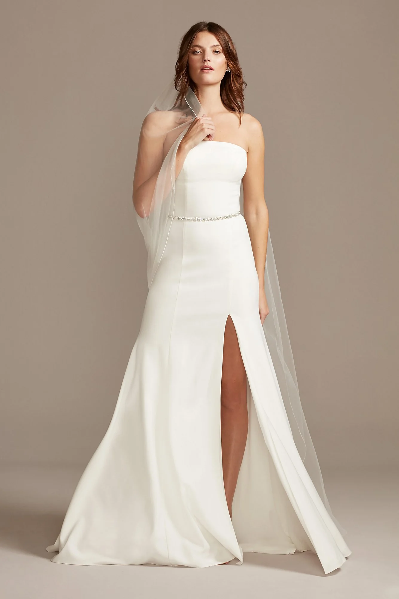 As Is Strapless Crepe Button Back Wedding Dress - Image 2