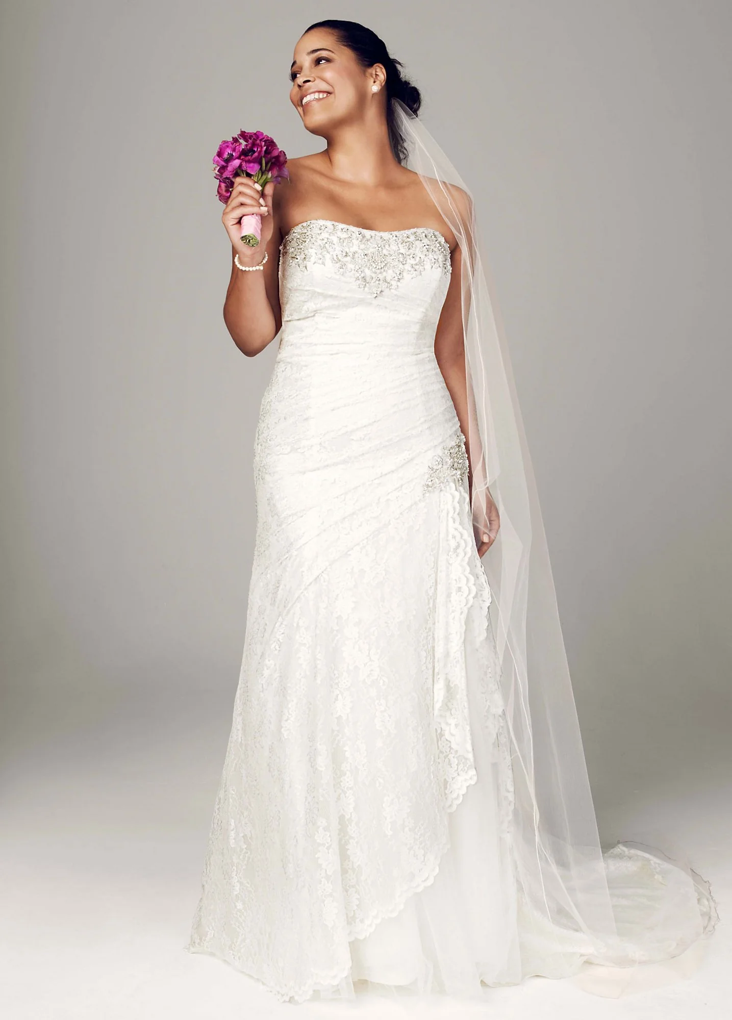 As Is Strapless Lace A-line Plus Gown with Split