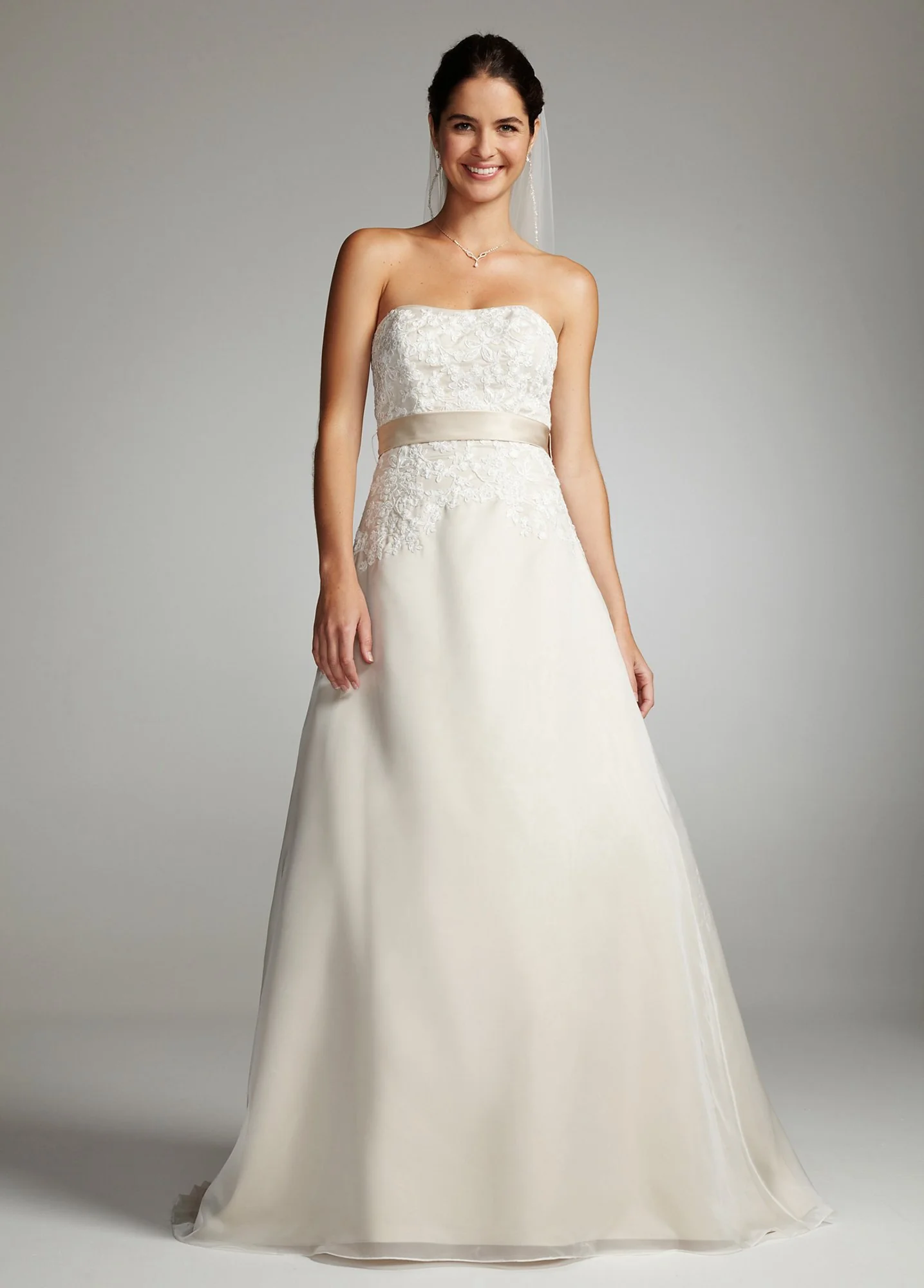 As-Is Strapless Organza and Lace Wedding Dress - Image 2