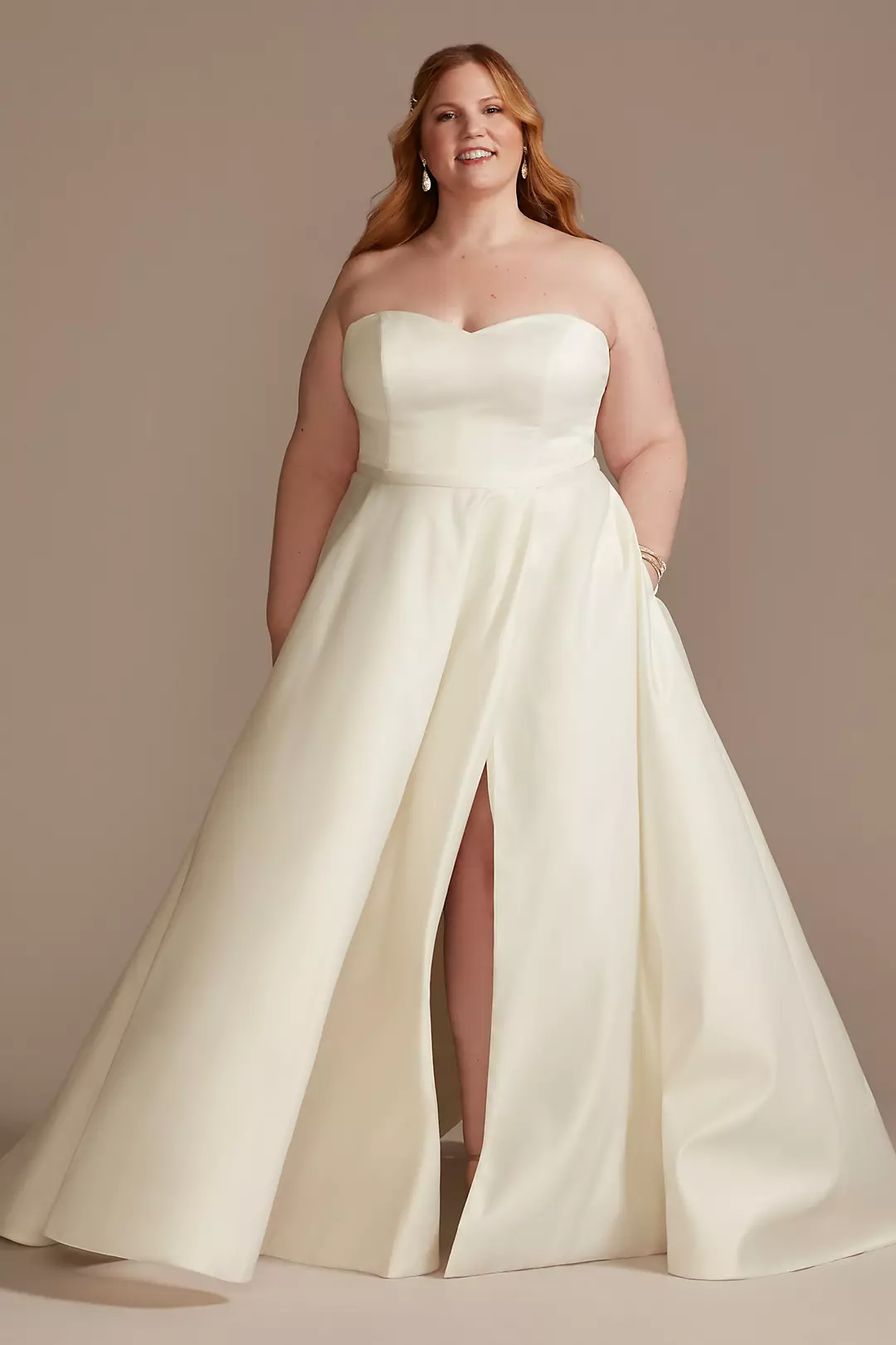 As Is Strapless Plus Satin Wedding Dress with Slit - Image 3