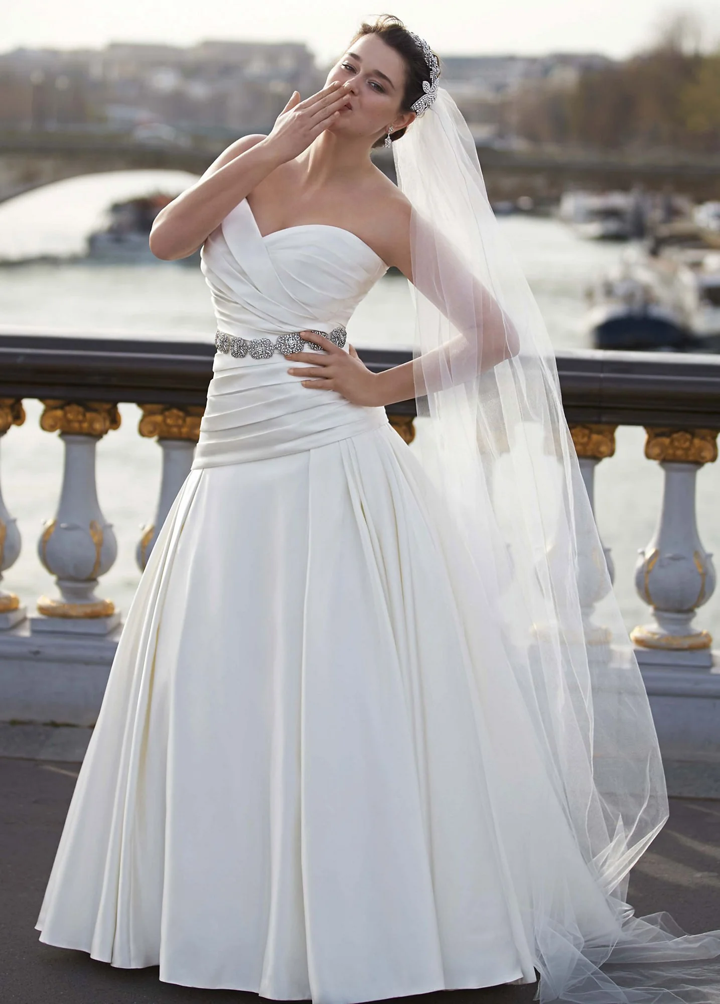 As Is Strapless Satin Plus Gown with Ruched Bodice