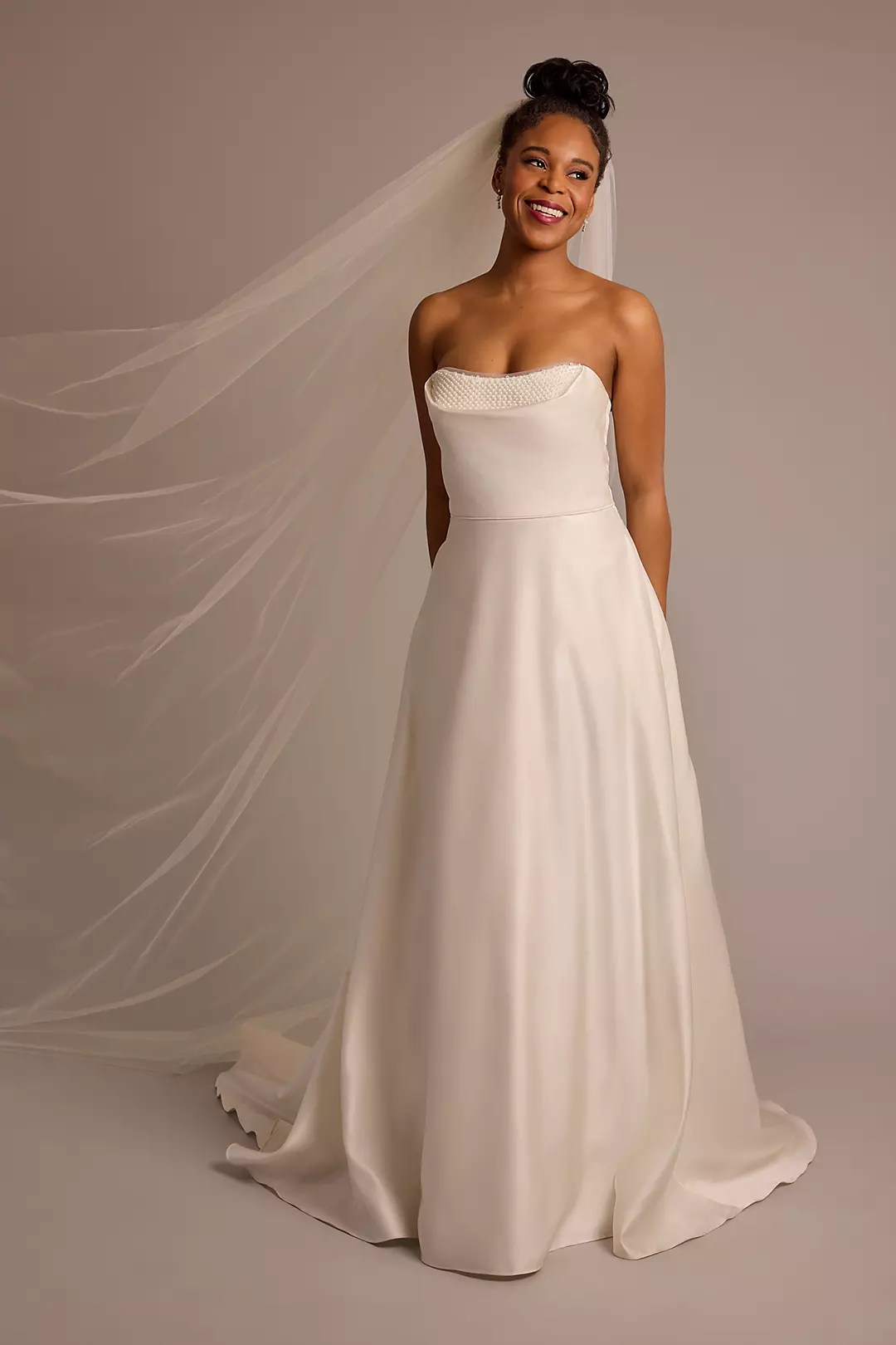 As Is Strapless Satin Wedding Dress Pearl Bodice - Image 3