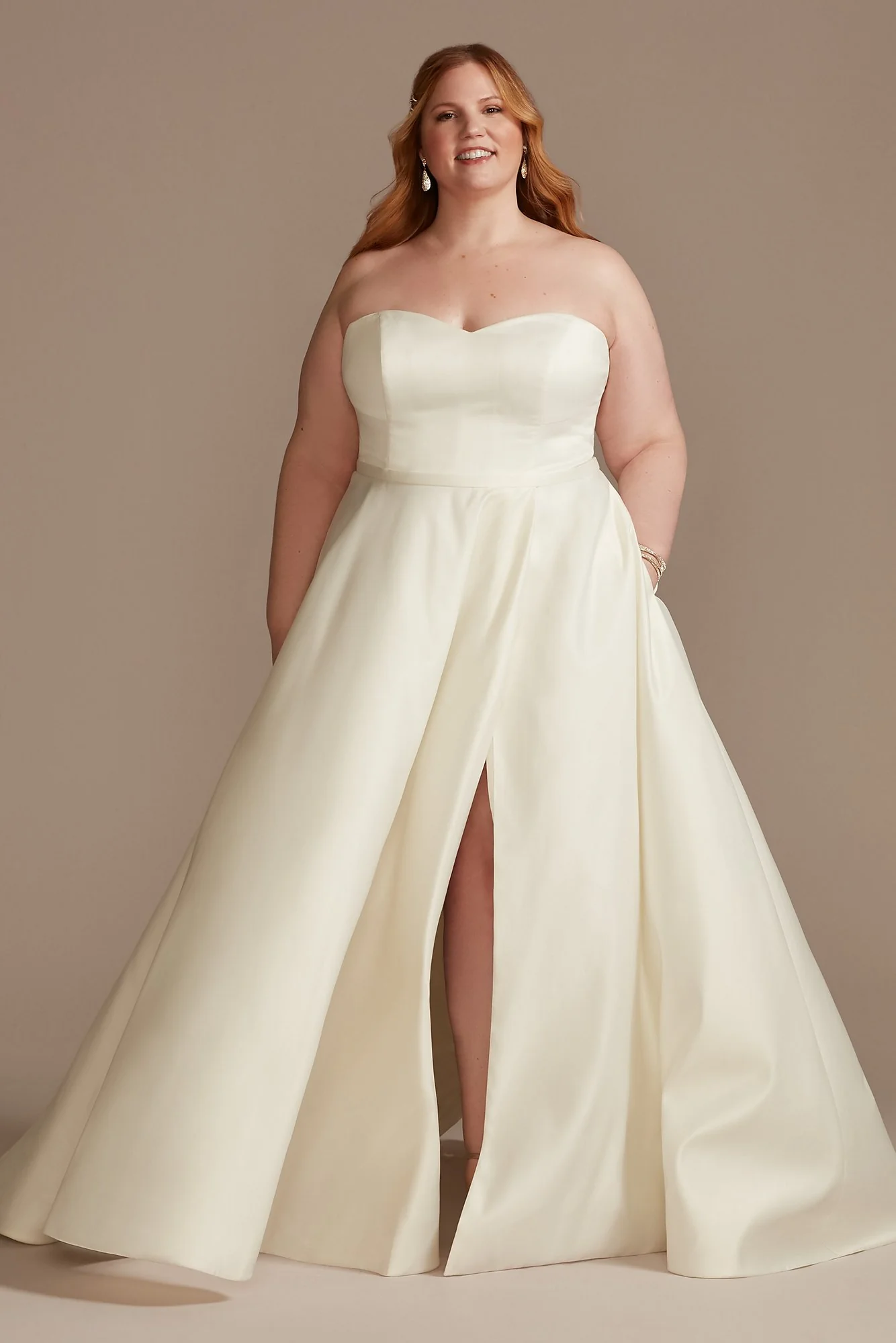 As Is Strapless Satin Wedding Dress with Slit